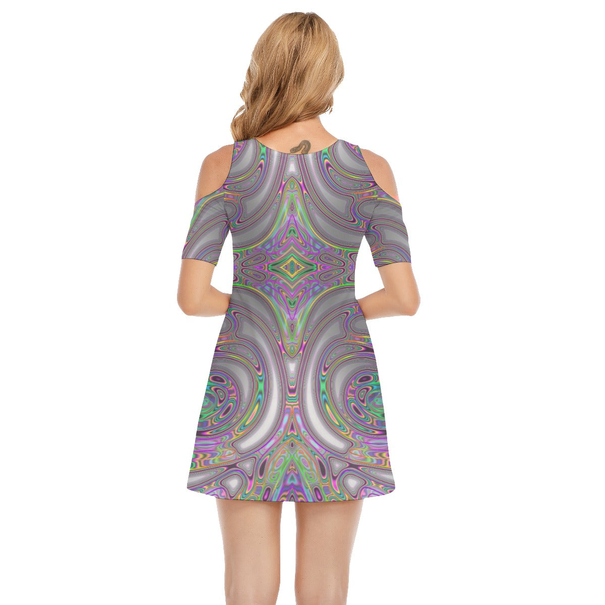 All-Over Print Women's Cold Shoulder Dress | 190GSM Cotton