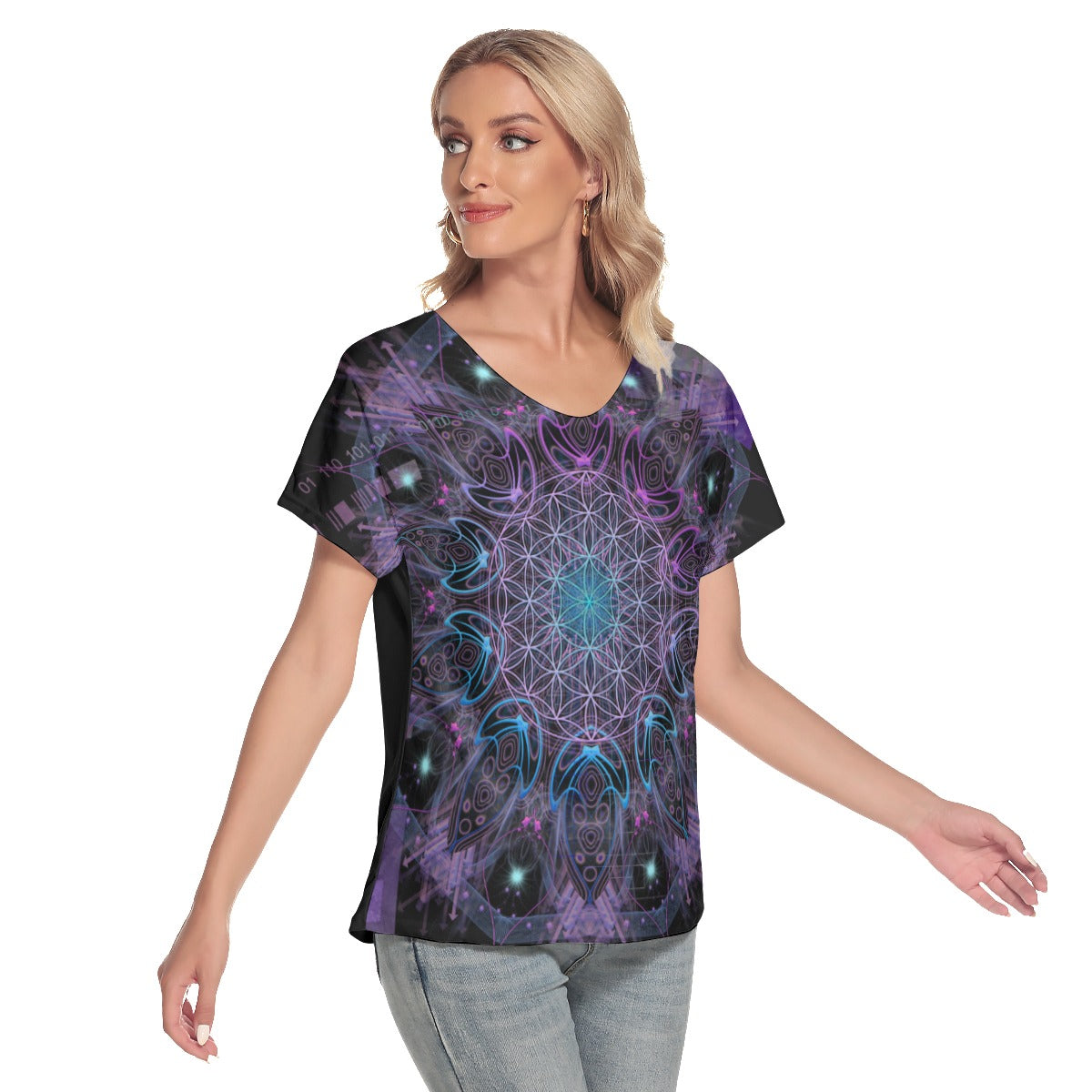 All-Over Print Women's Loose V-neck Short Sleeve T-shirt