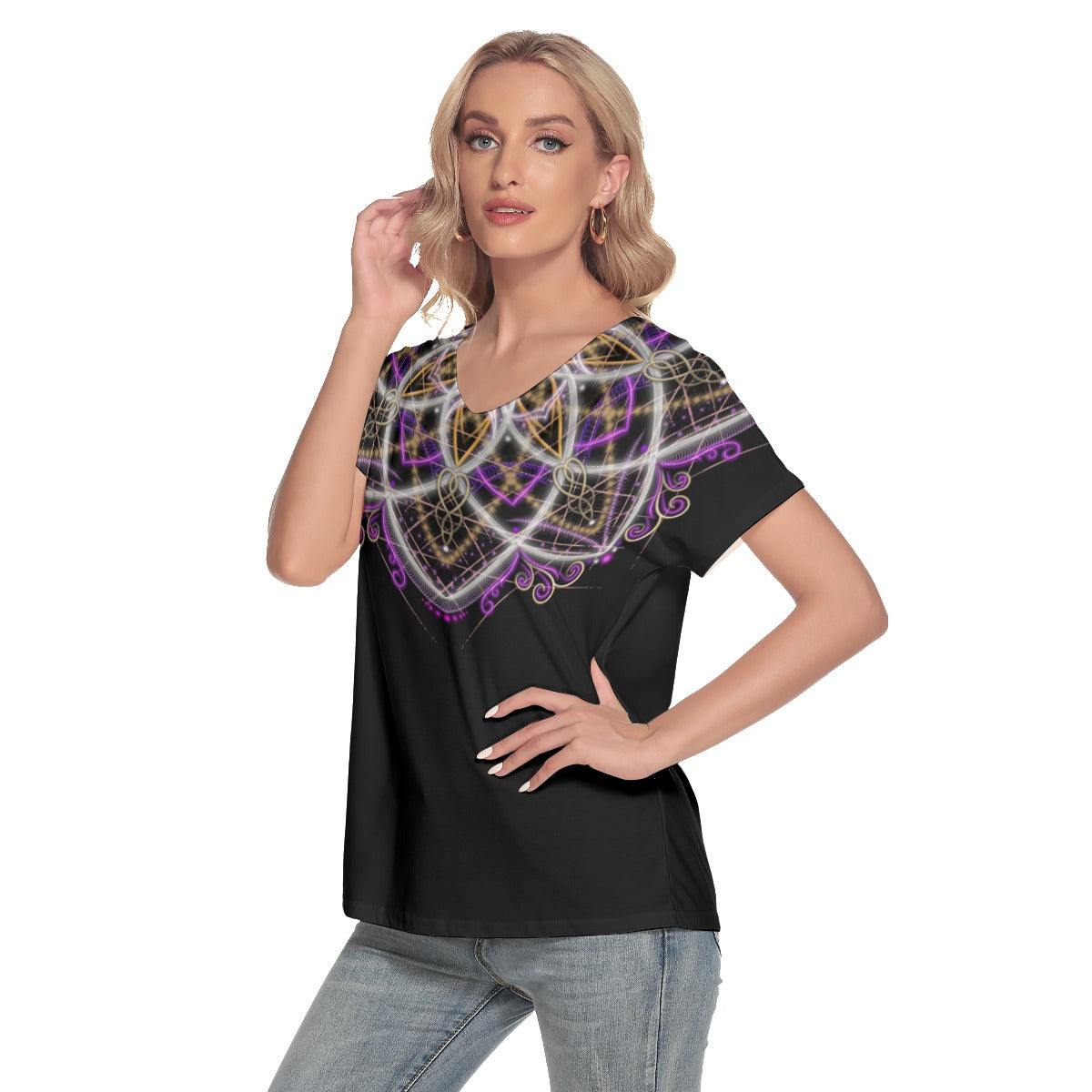 All-Over Print Women's Loose V-neck Short Sleeve T-shirt