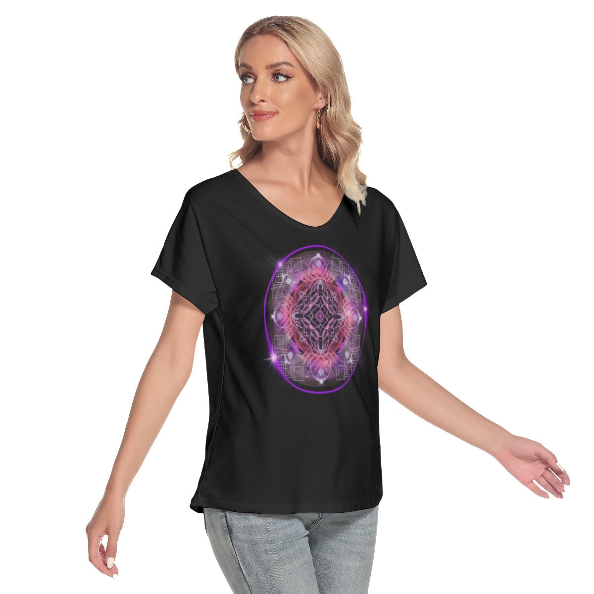 All-Over Print Women's Loose V-neck Short Sleeve T-shirt
