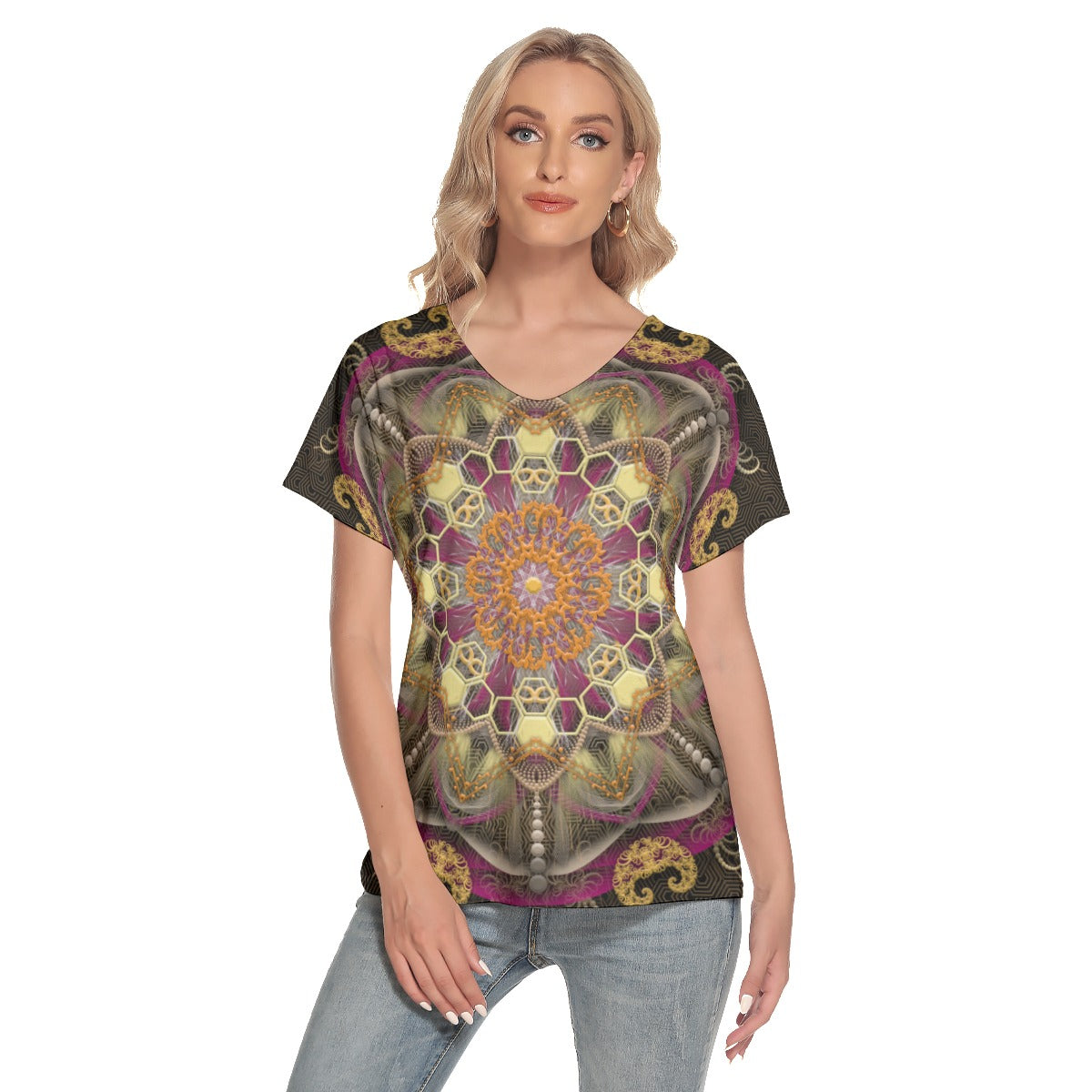 All-Over Print Women's Loose V-neck Short Sleeve T-shirt