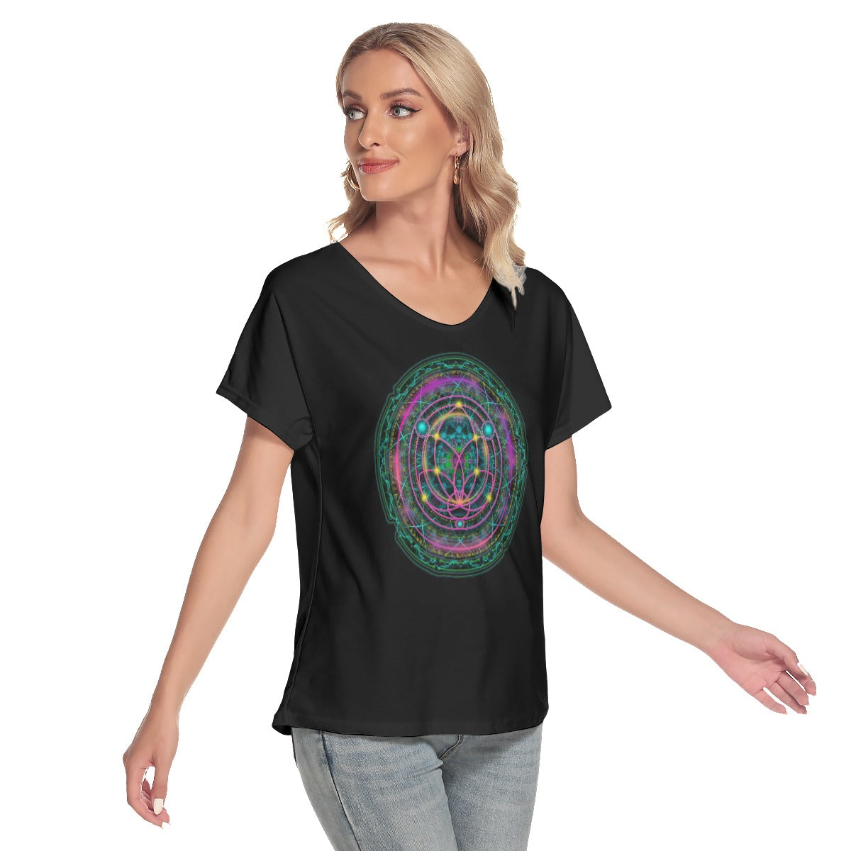 All-Over Print Women's Loose V-neck Short Sleeve T-shirt