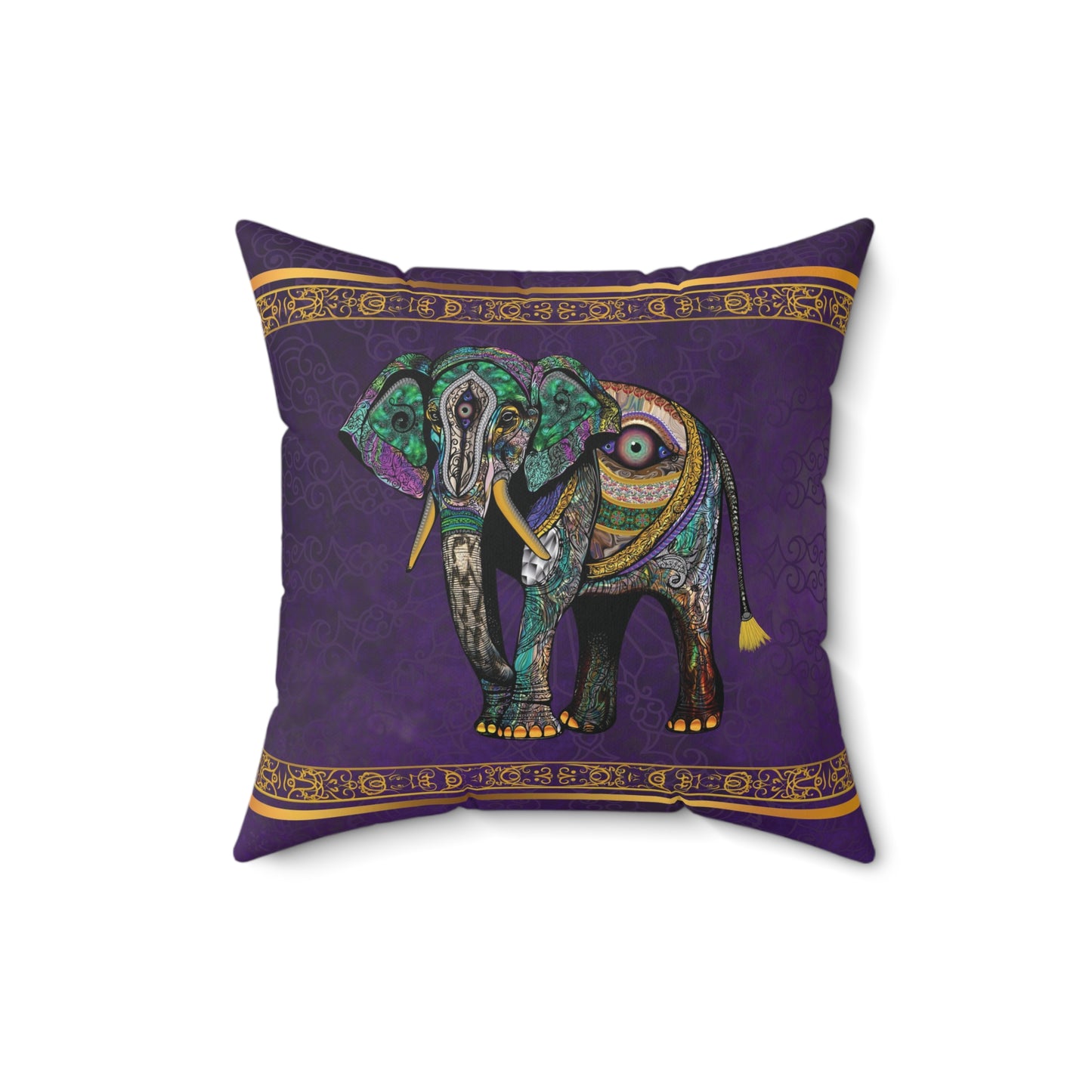 "Maharaja" Elephant - Faux Suede Square Pillow