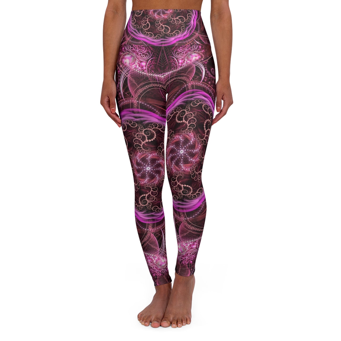 Pink Fractals Mandala High Waisted Yoga Leggings (AOP)
