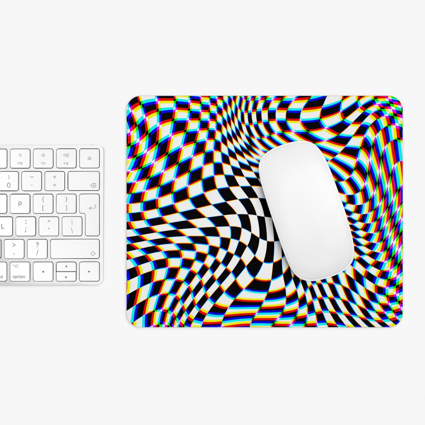 Psychedelic Optical Illusion Mouse Pad - Colorful Checkered Design for Gamers and Creatives