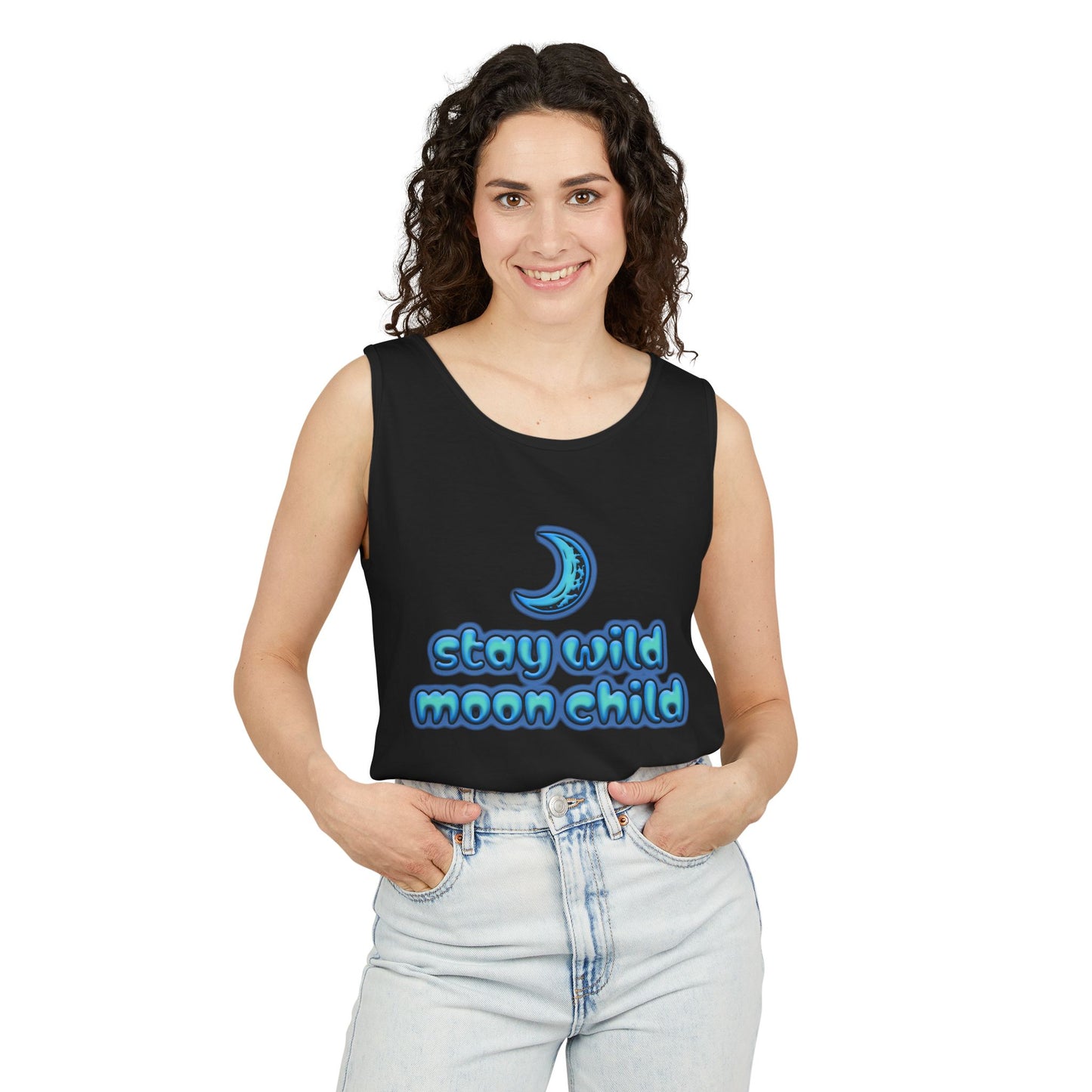 "Stay Wild Moon Child" Tank Top - Unisex Garment-Dyed Tee for Bohemian Spirit