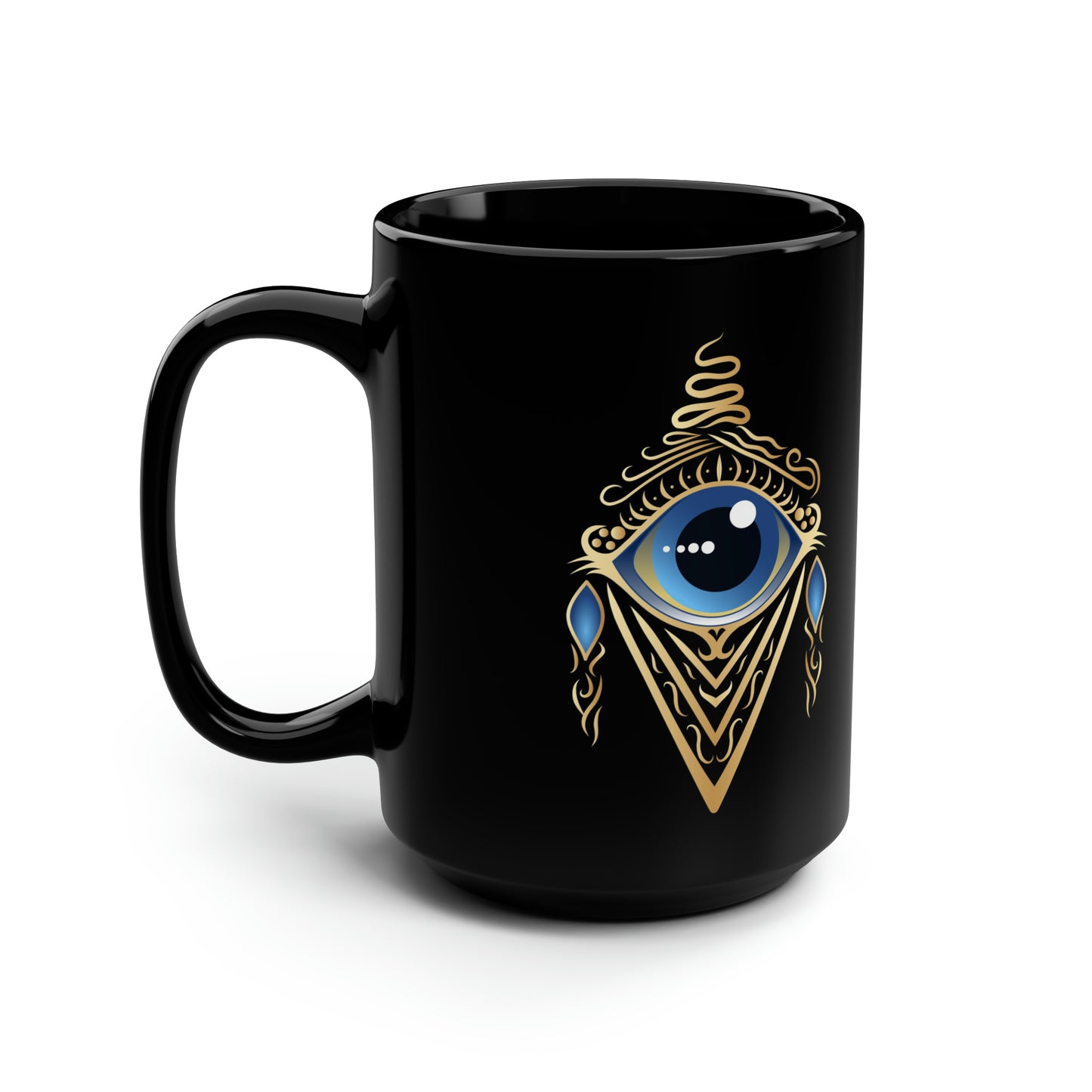 Golden Evil Eye Black Mug, 15oz