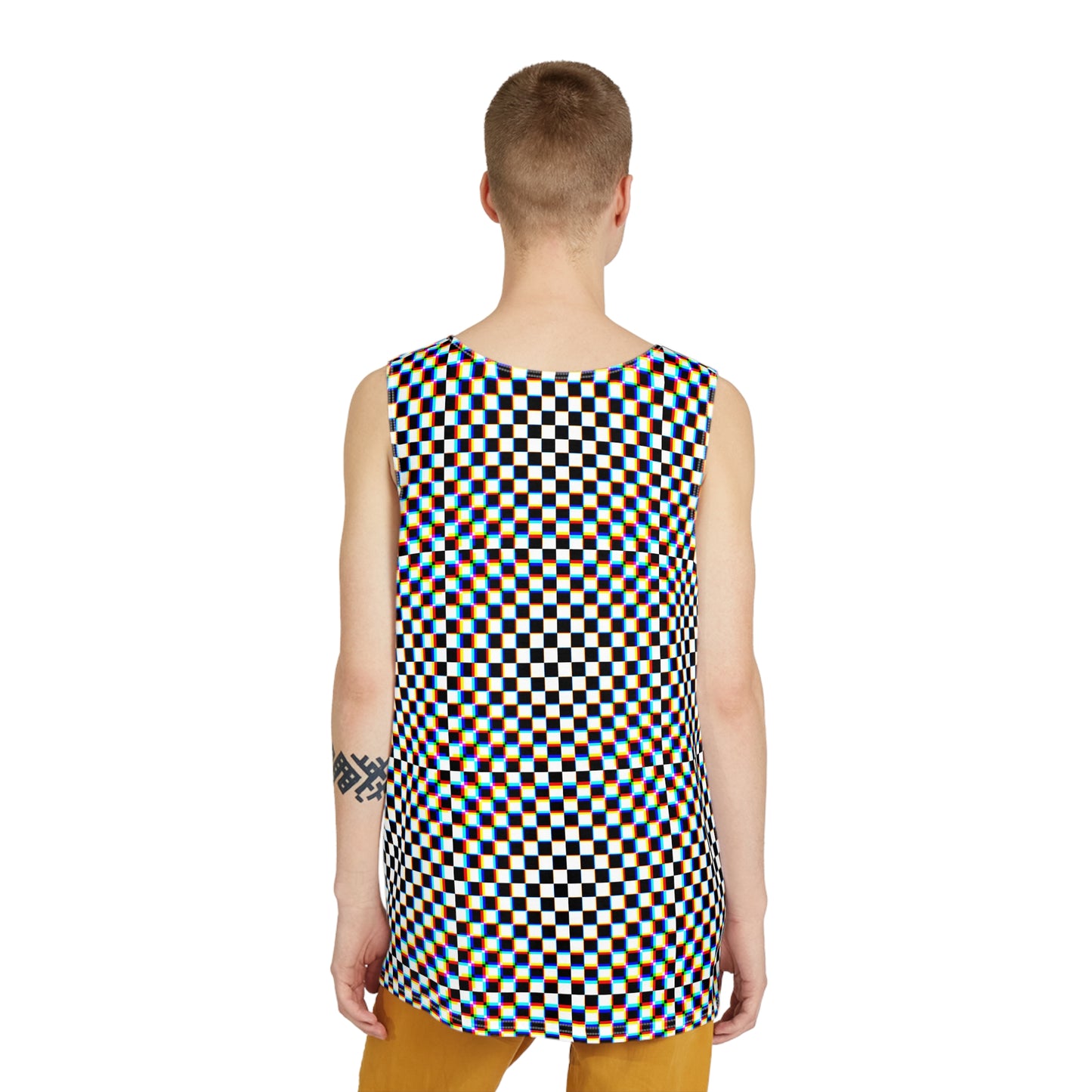 Retro Vibe Men's Tank Top - Colorful Checker Pattern for Summer Style