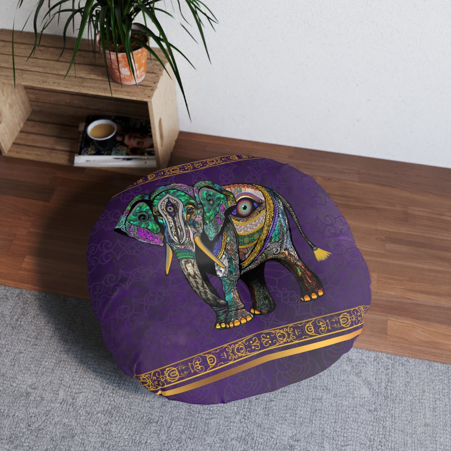"Maharaja" Elephant - Tufted Floor Pillow, Round