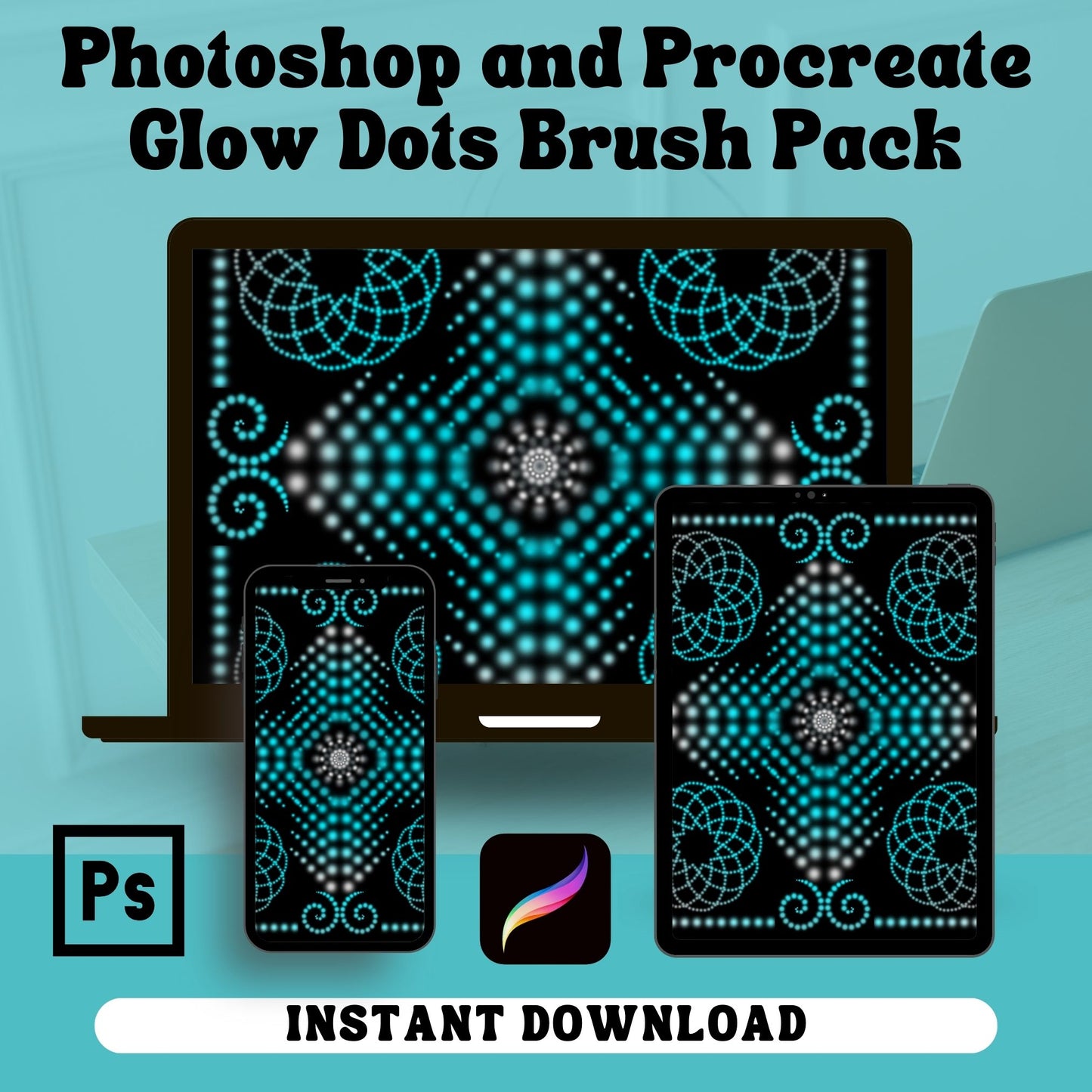Photoshop / Procreate Glow Dots Brush Pack