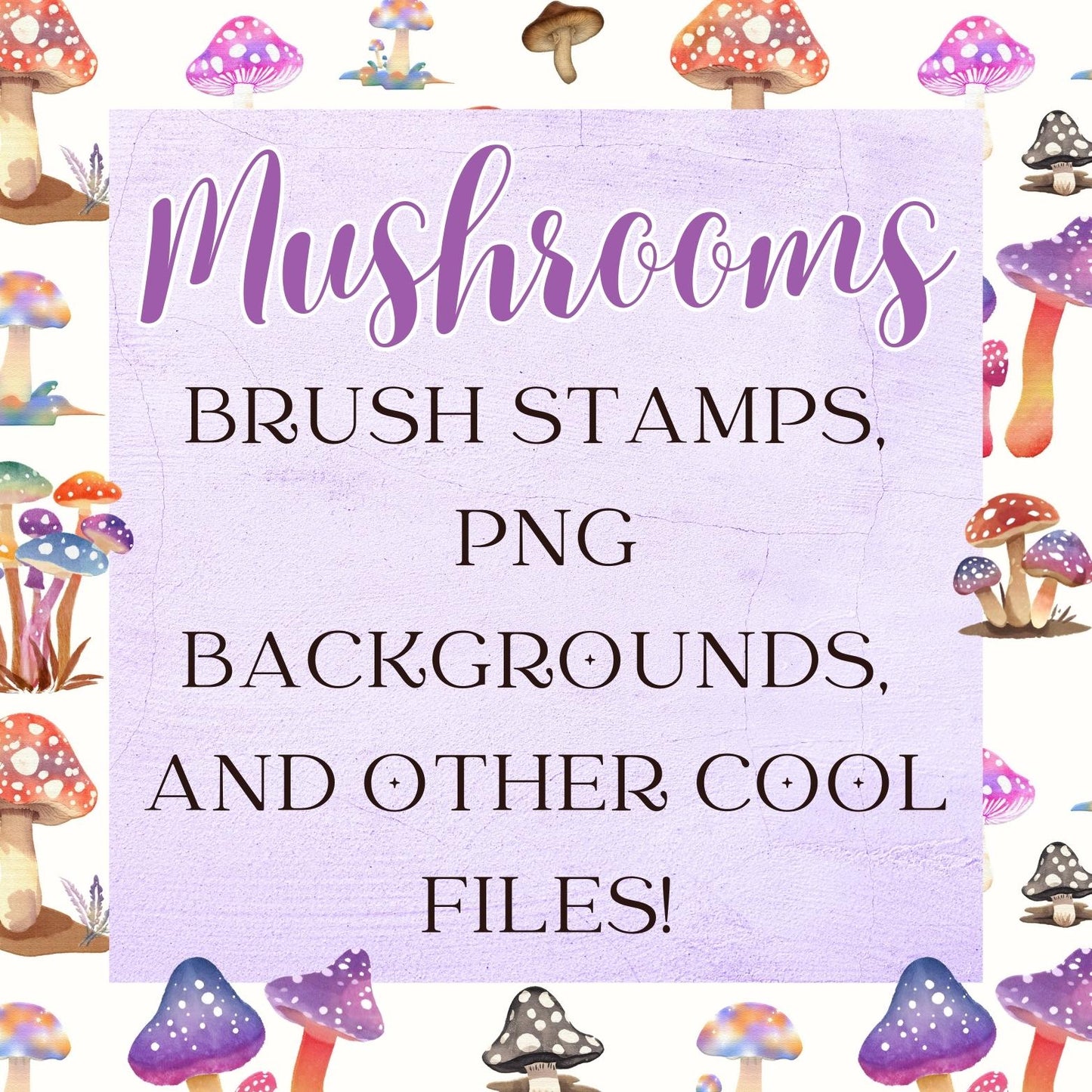 Mushroom Brushes and Stamps, PNG pack, Backgrounsd, and Bonus items!