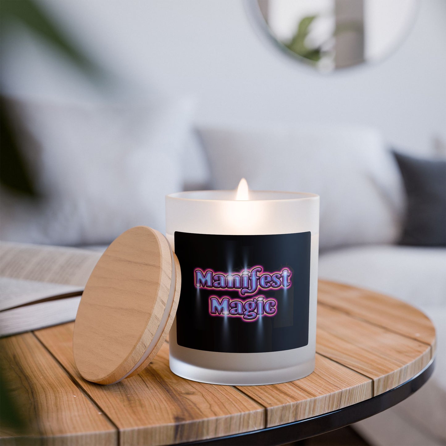 "Manifest Magic" Frosted Glass Candle - 11oz - Inspirational Home Decor for Relaxation and Parties