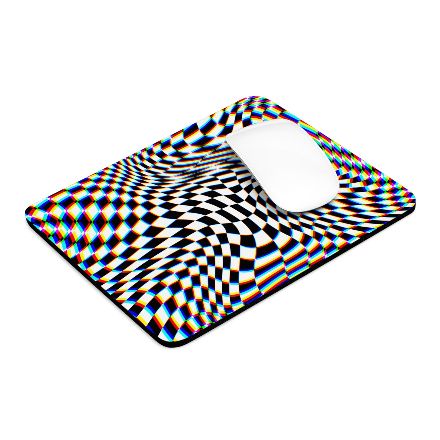 Psychedelic Optical Illusion Mouse Pad - Colorful Checkered Design for Gamers and Creatives