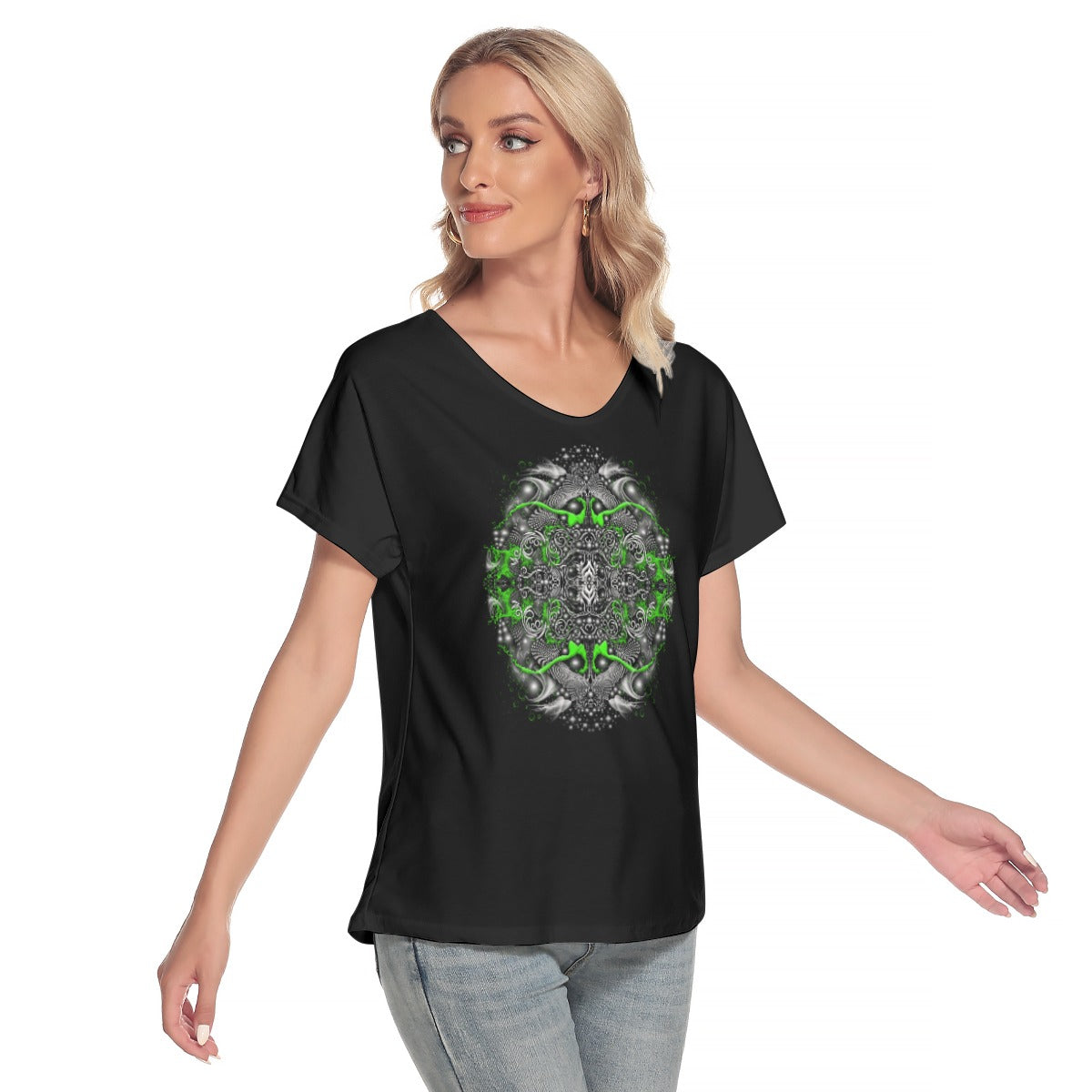 All-Over Print Women's Loose V-neck Short Sleeve T-shirt