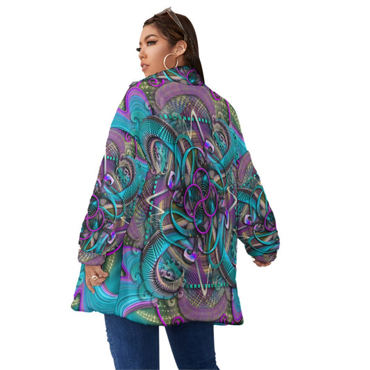 All-Over Print Unisex Borg Fleece Stand-up Collar Coat With Zipper Closure(Plus Size)