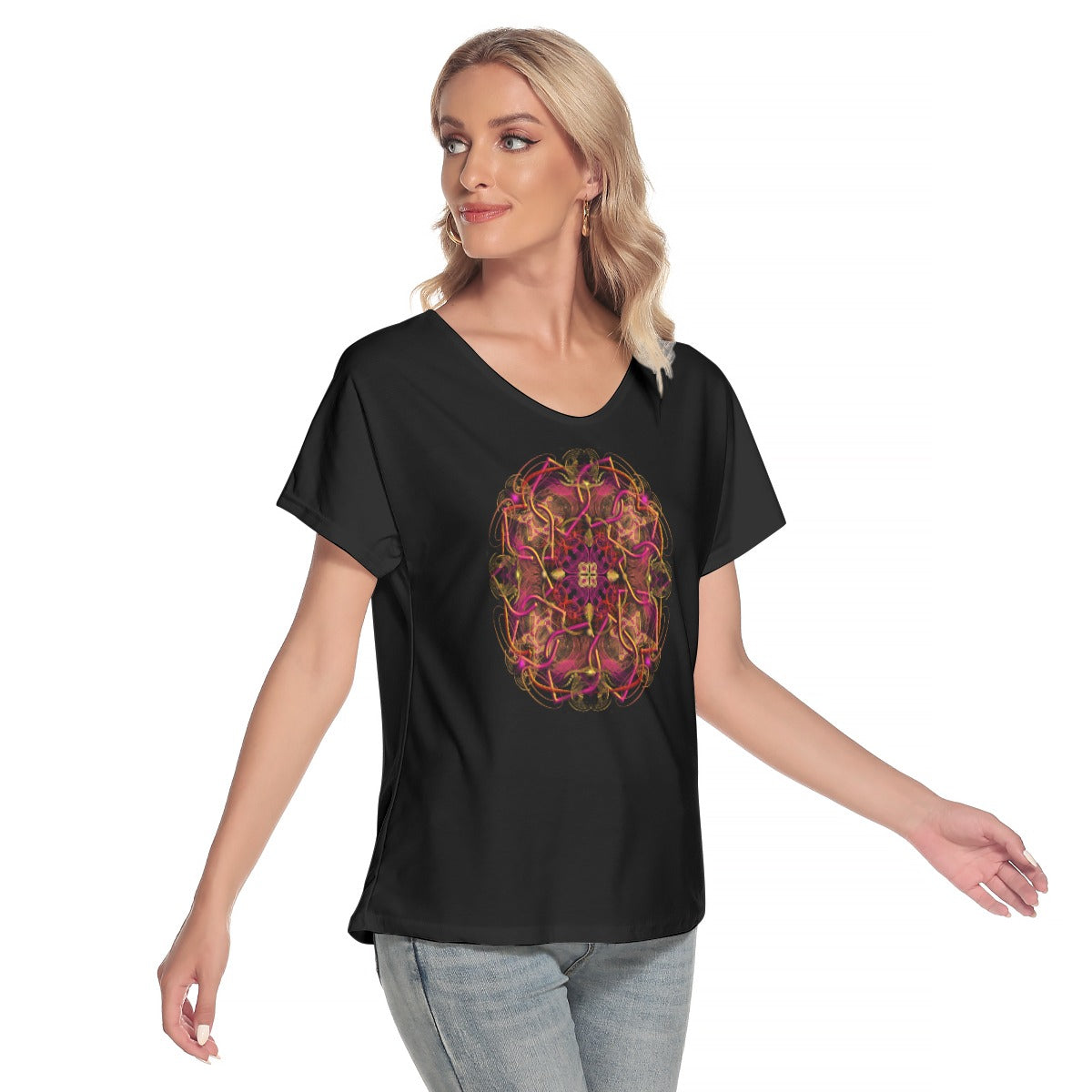 All-Over Print Women's Loose V-neck Short Sleeve T-shirt