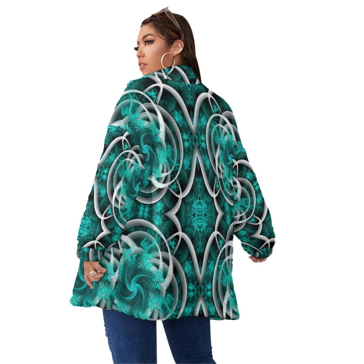 All-Over Print Unisex Borg Fleece Stand-up Collar Coat With Zipper Closure(Plus Size)