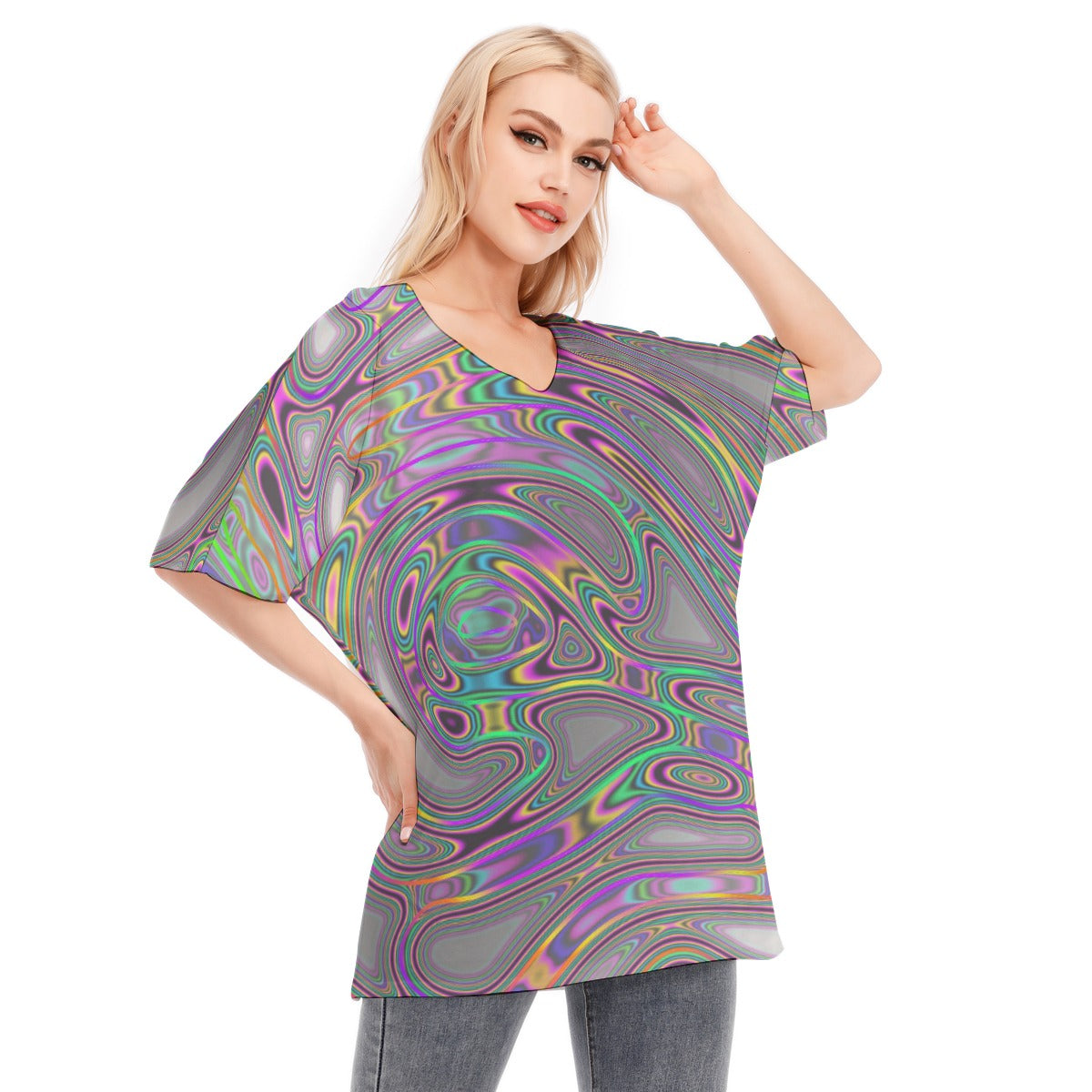 All-Over Print Women's Bat Sleeves Blouse | 190GSM Cotton