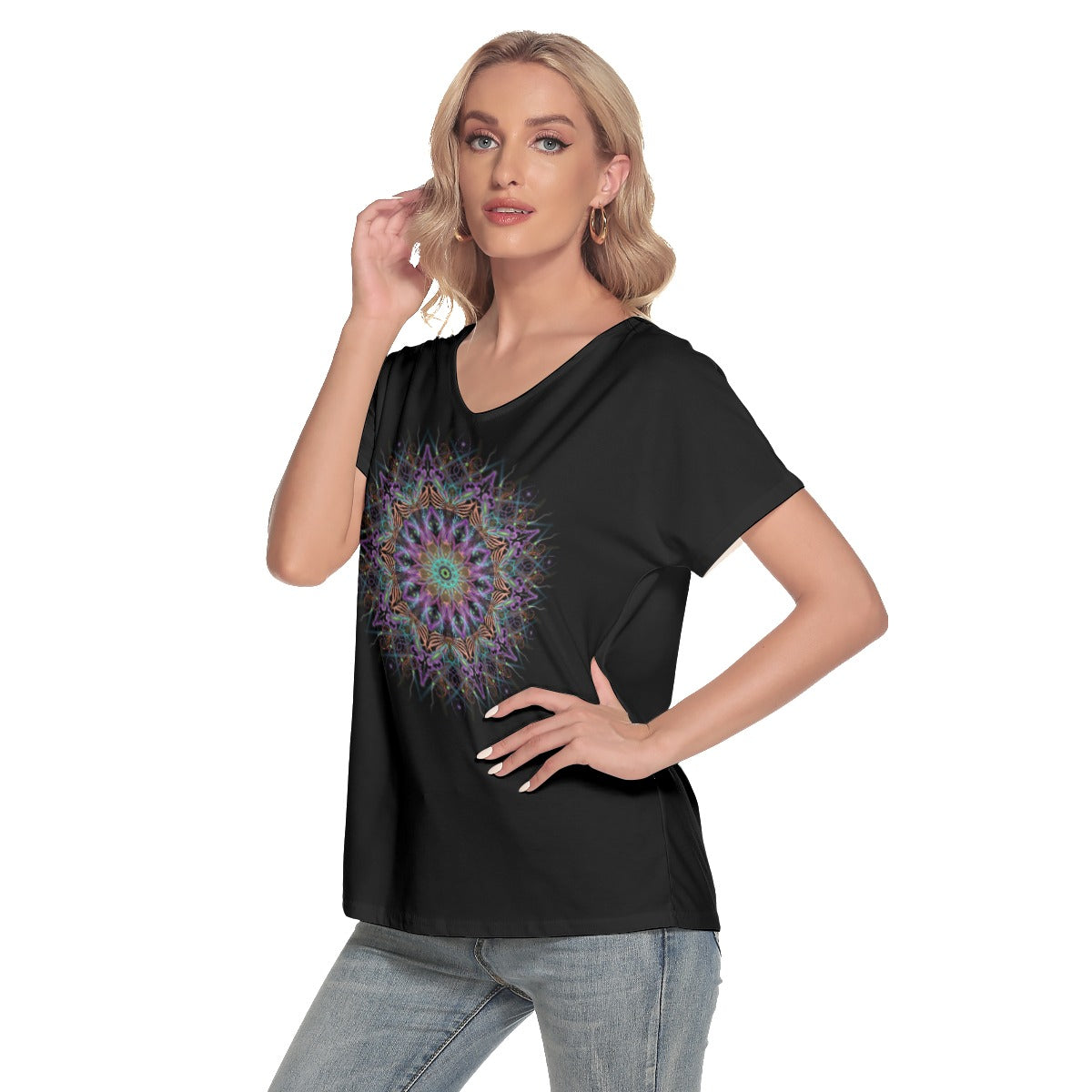 All-Over Print Women's Loose V-neck Short Sleeve T-shirt