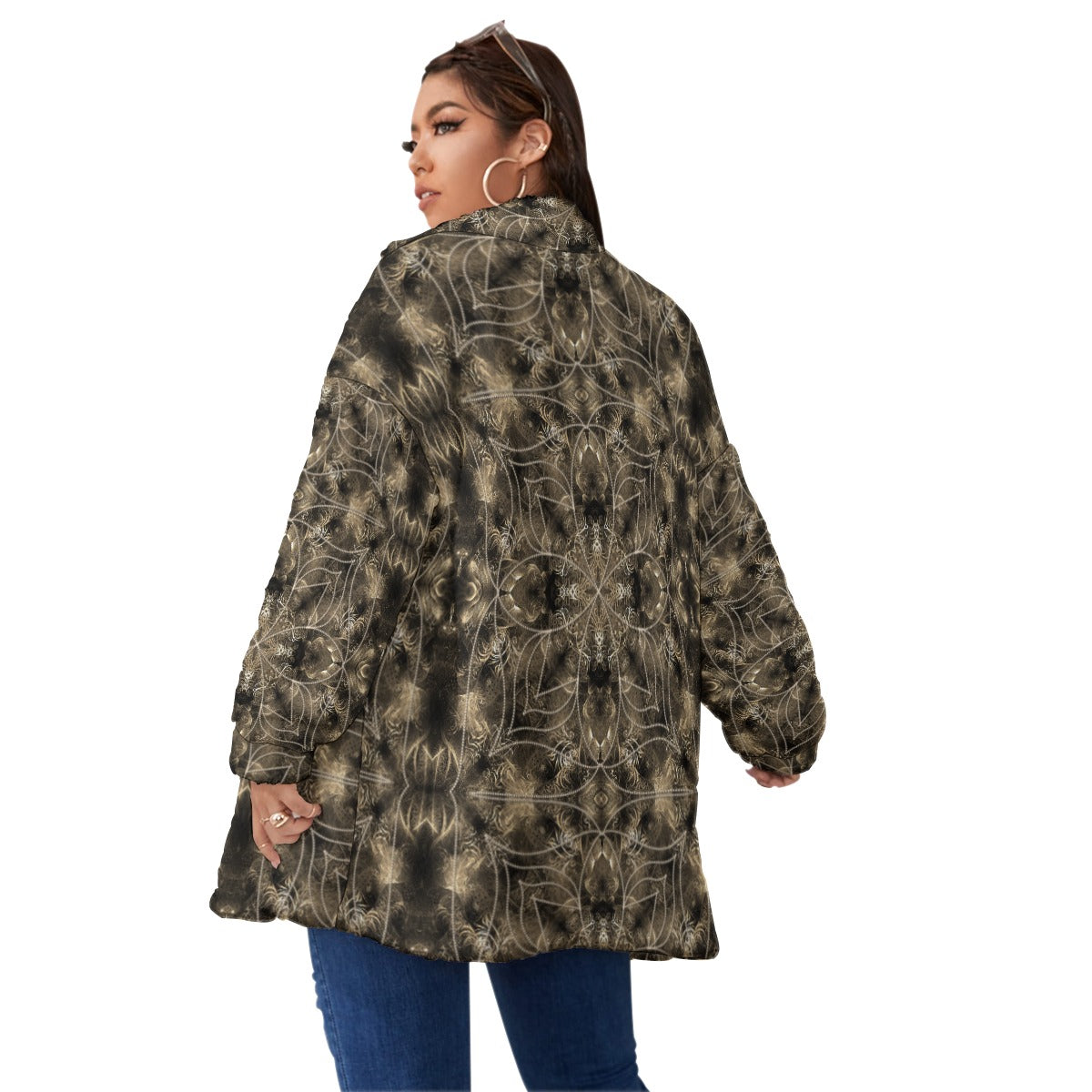 All-Over Print Unisex Borg Fleece Stand-up Collar Coat With Zipper Closure(Plus Size)