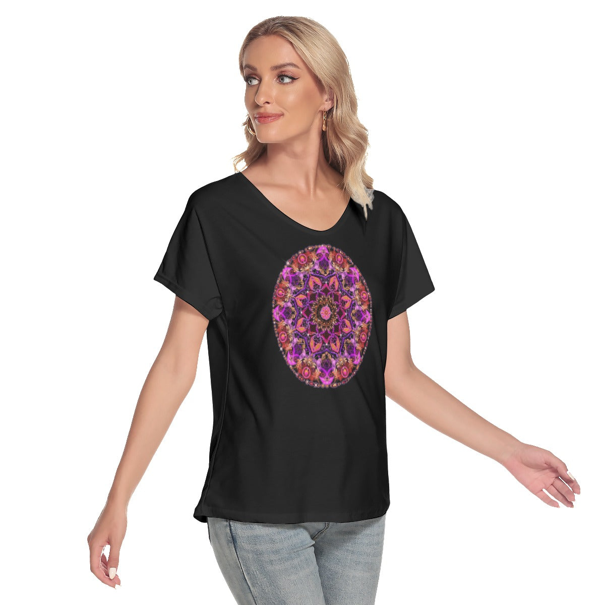 All-Over Print Women's Loose V-neck Short Sleeve T-shirt