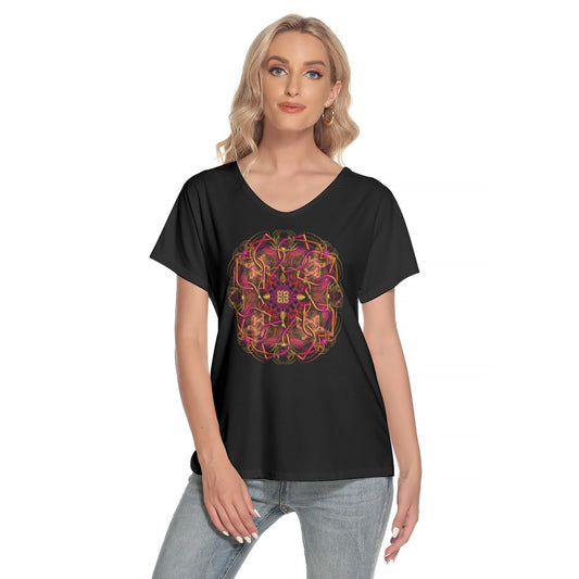 All-Over Print Women's Loose V-neck Short Sleeve T-shirt