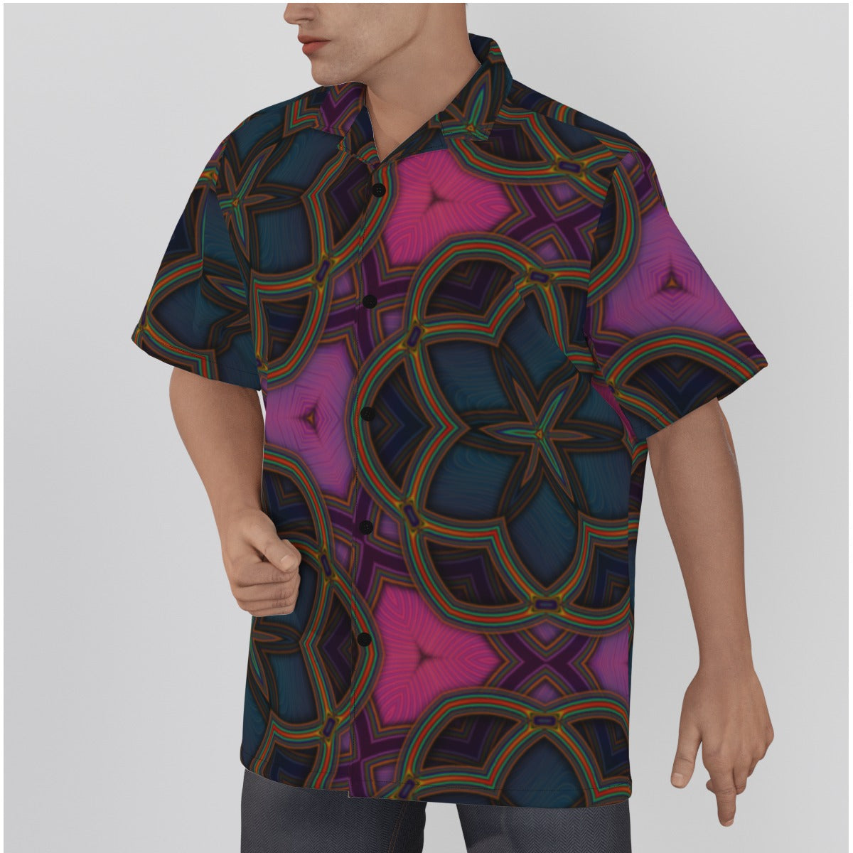 All-Over Print Men's Hawaiian Shirt With Button Closure