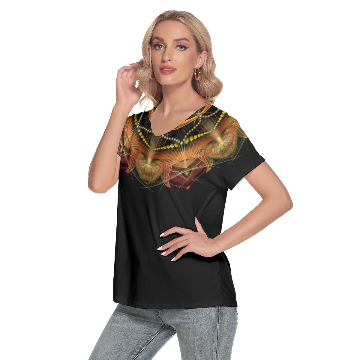 All-Over Print Women's Loose V-neck Short Sleeve T-shirt