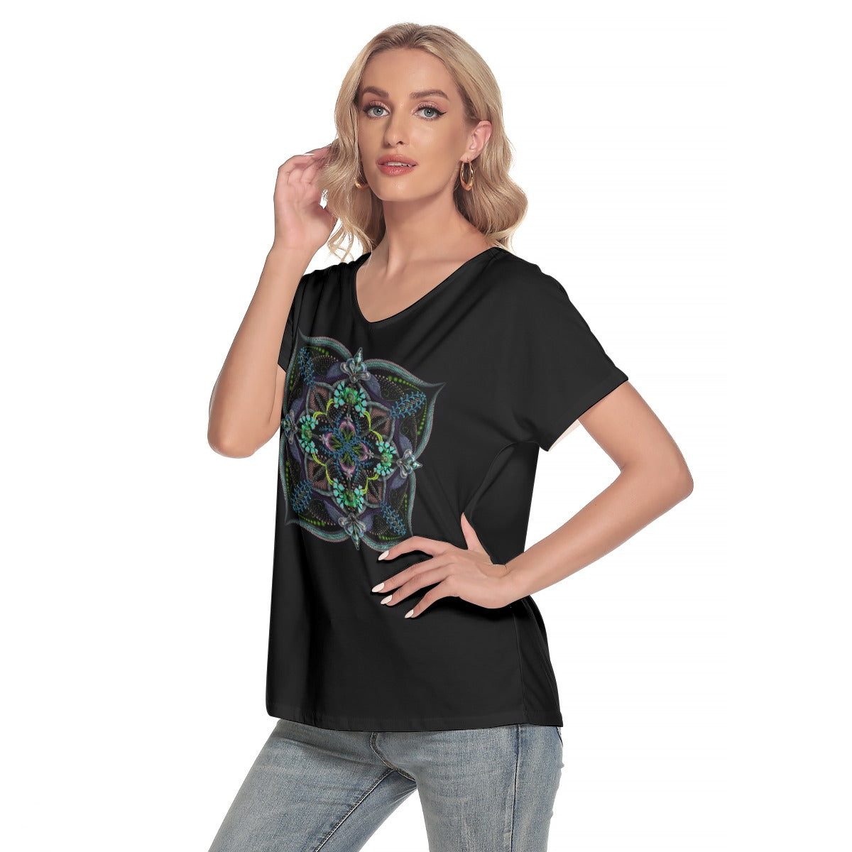 All-Over Print Women's Loose V-neck Short Sleeve T-shirt