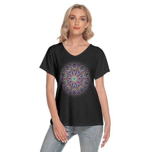 All-Over Print Women's Loose V-neck Short Sleeve T-shirt