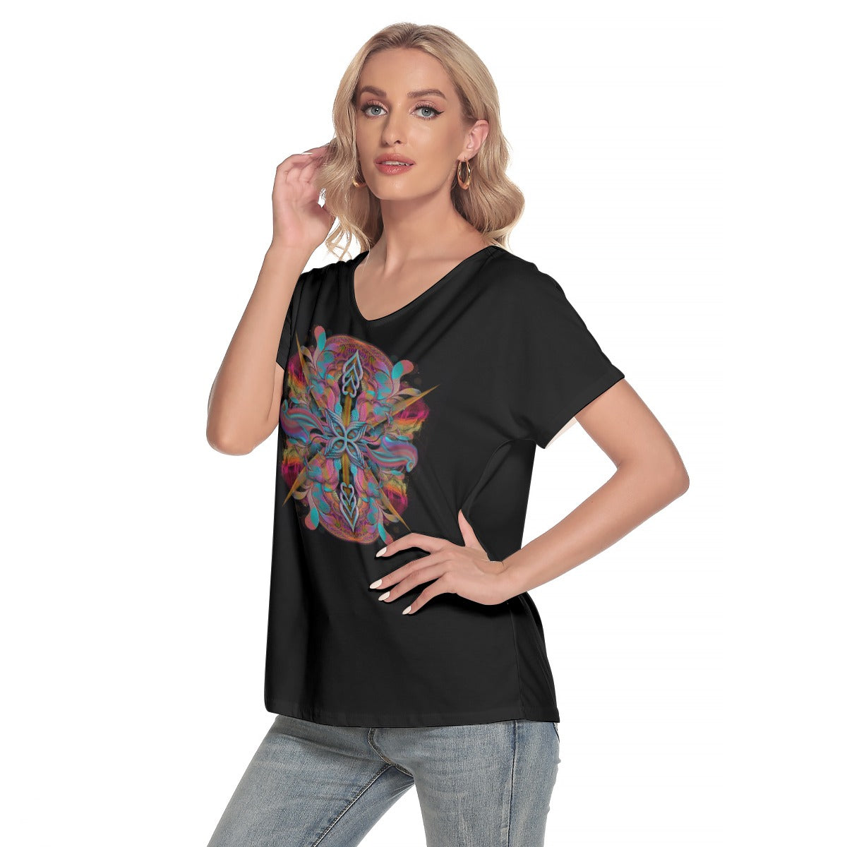 All-Over Print Women's Loose V-neck Short Sleeve T-shirt