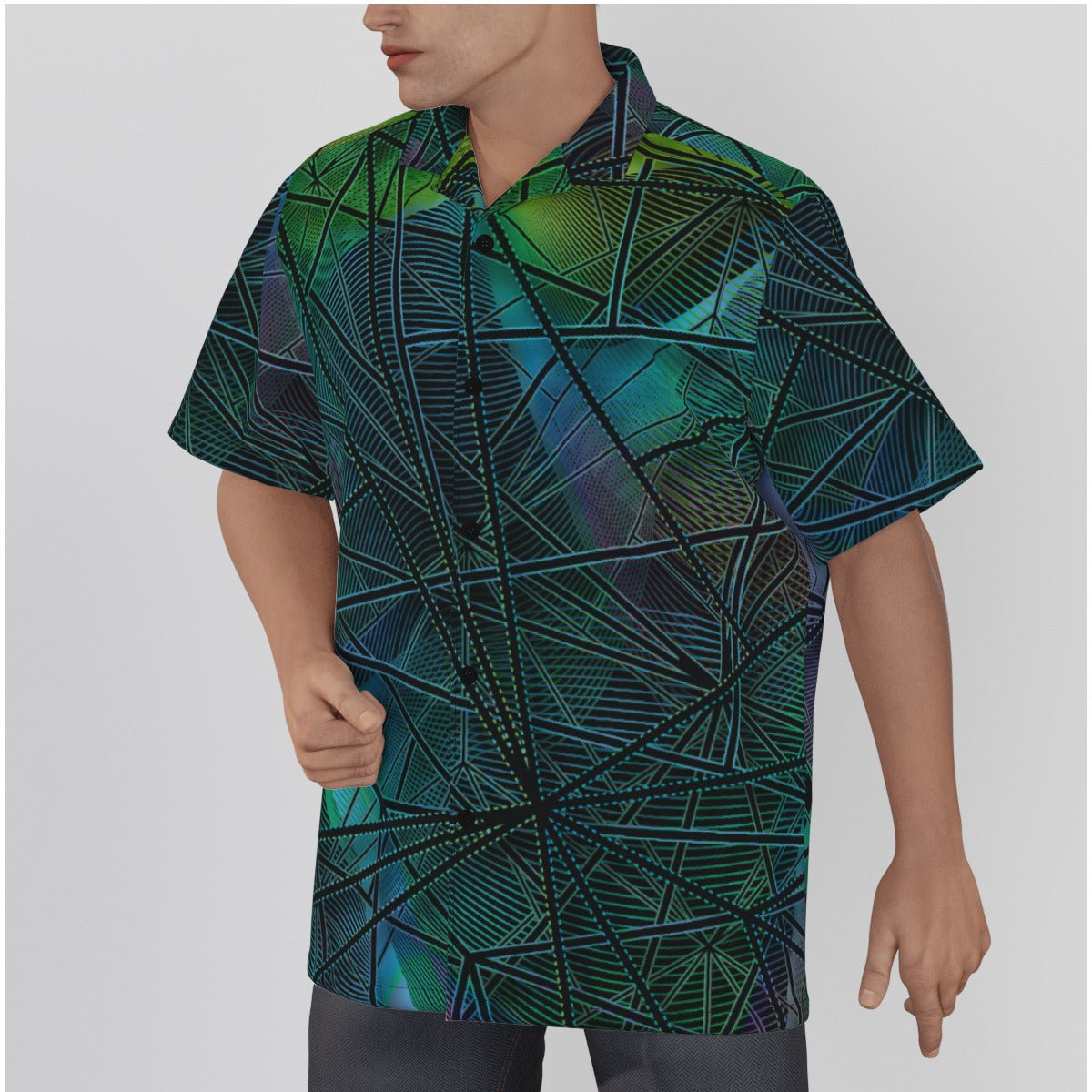 All-Over Print Men's Hawaiian Shirt With Button Closure