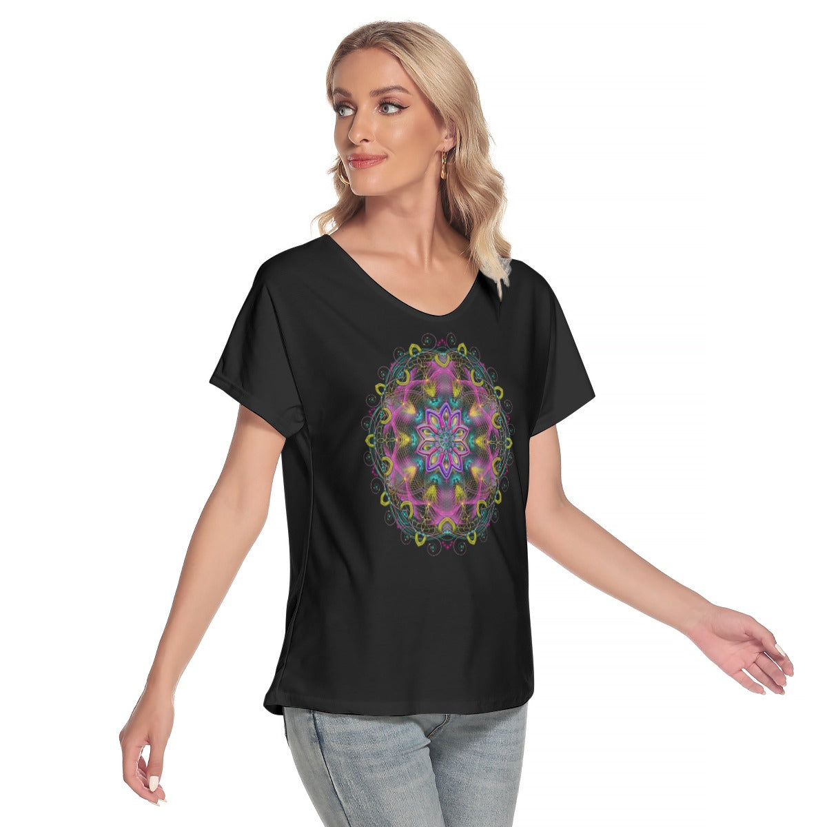 All-Over Print Women's Loose V-neck Short Sleeve T-shirt