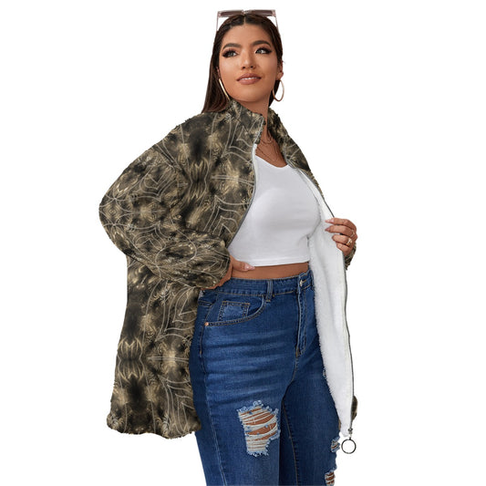 All-Over Print Unisex Borg Fleece Stand-up Collar Coat With Zipper Closure(Plus Size)