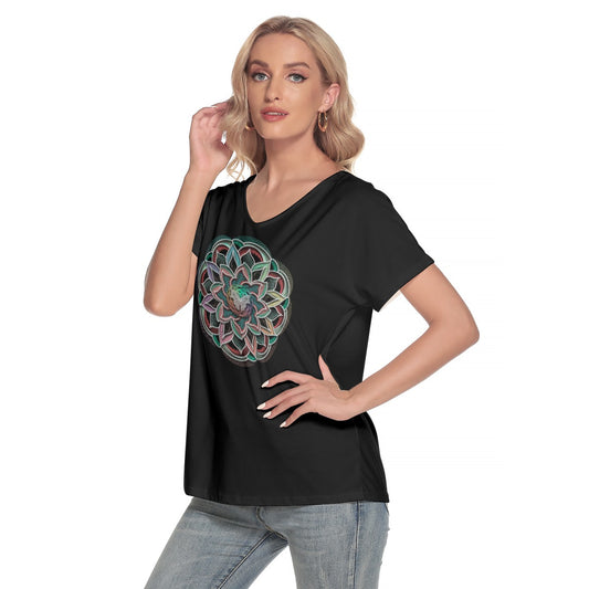 All-Over Print Women's Loose V-neck Short Sleeve T-shirt