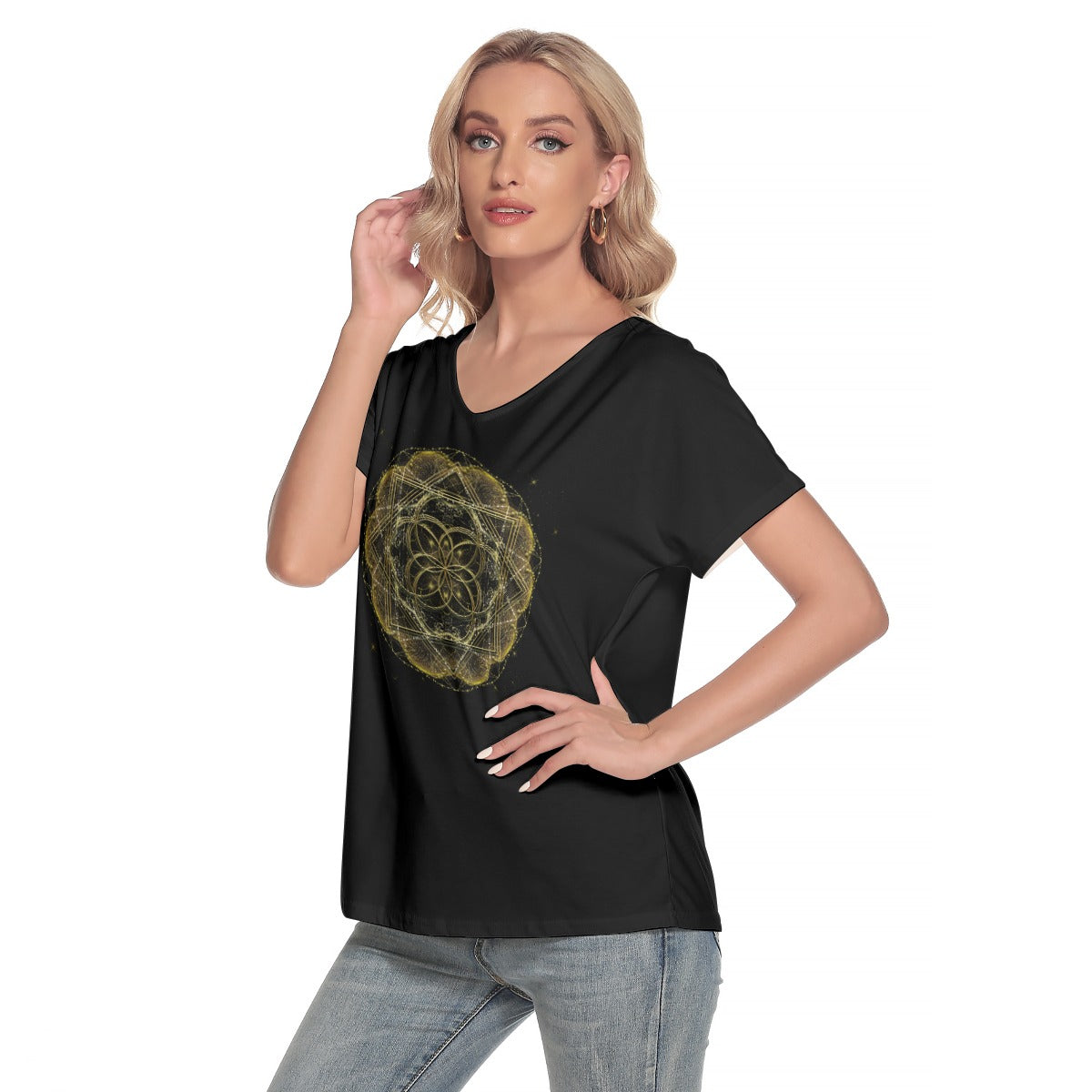 All-Over Print Women's Loose V-neck Short Sleeve T-shirt