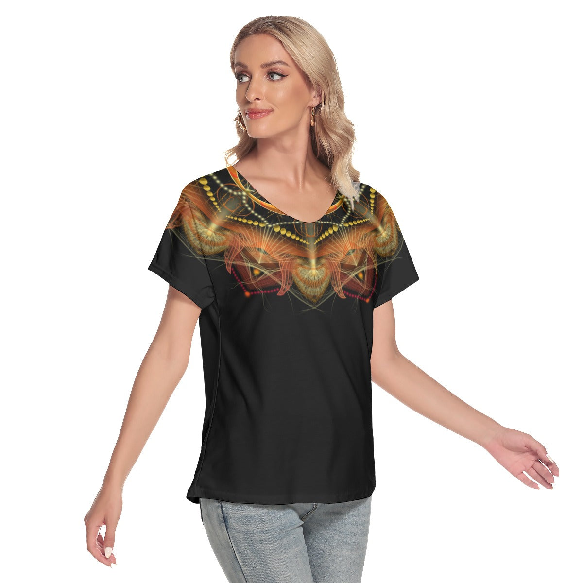 All-Over Print Women's Loose V-neck Short Sleeve T-shirt