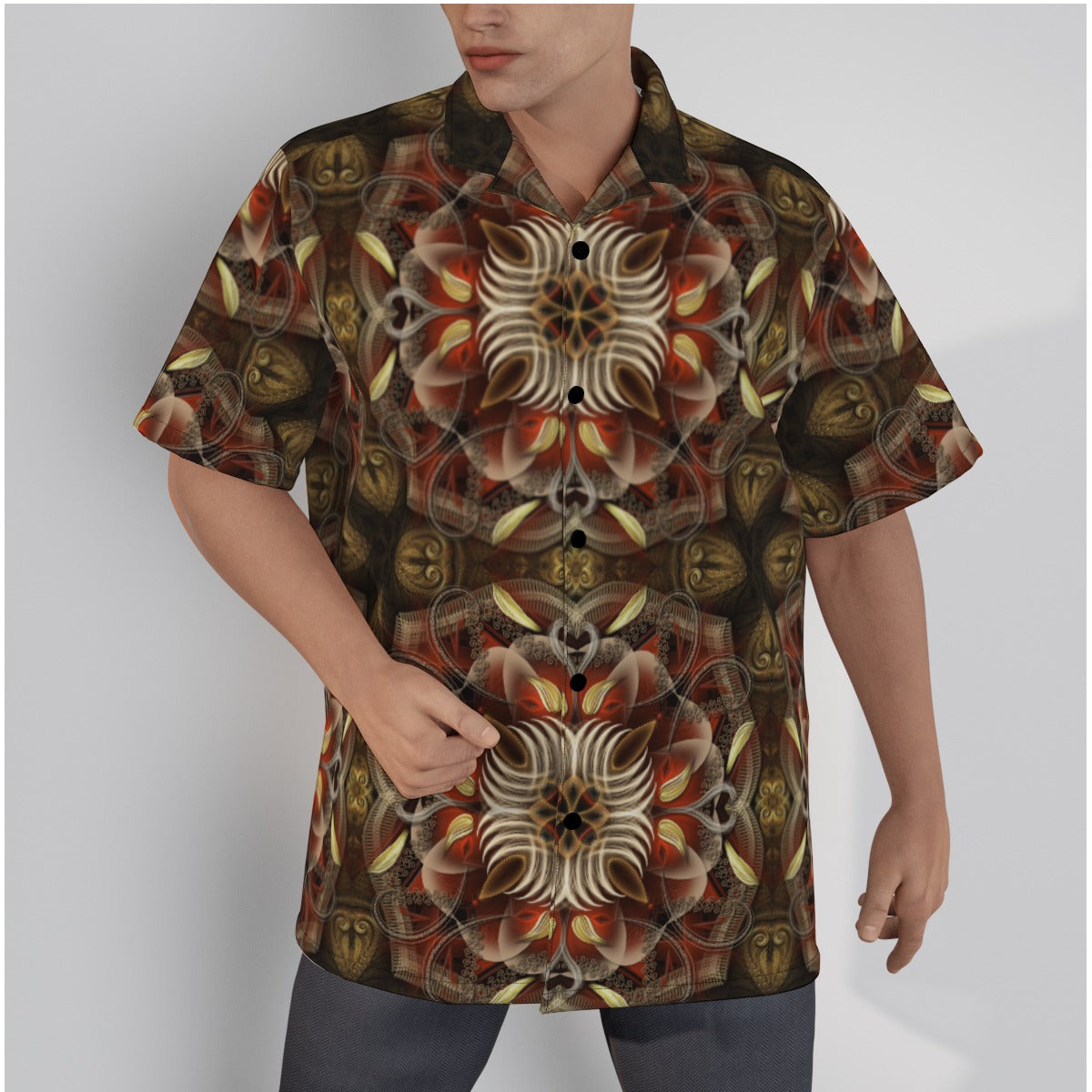 All-Over Print Men's Hawaiian Shirt With Button Closure