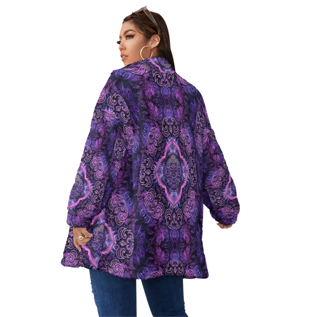 All-Over Print Unisex Borg Fleece Stand-up Collar Coat With Zipper Closure(Plus Size)