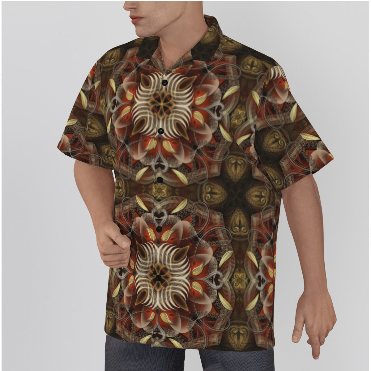 All-Over Print Men's Hawaiian Shirt With Button Closure