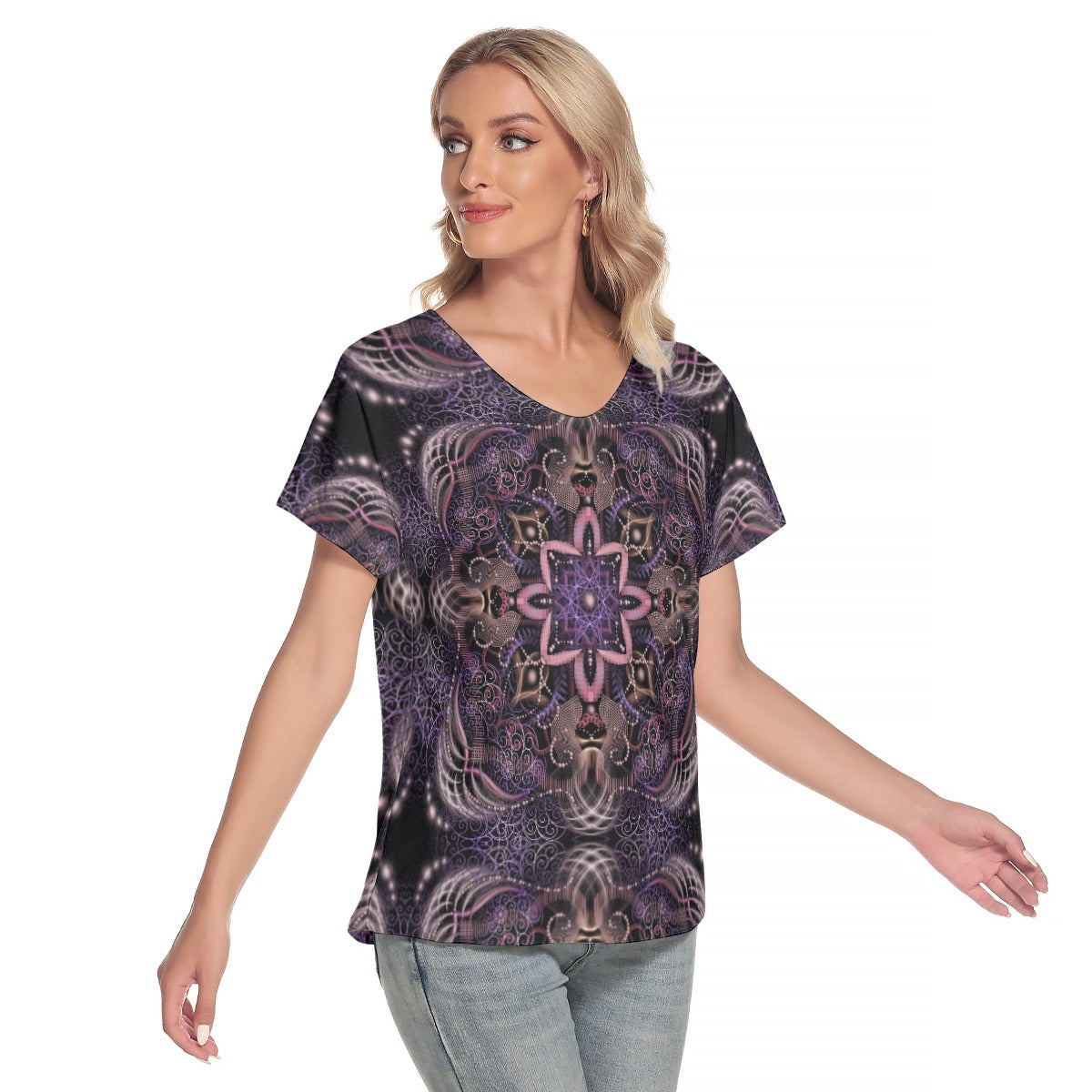 All-Over Print Women's Loose V-neck Short Sleeve T-shirt