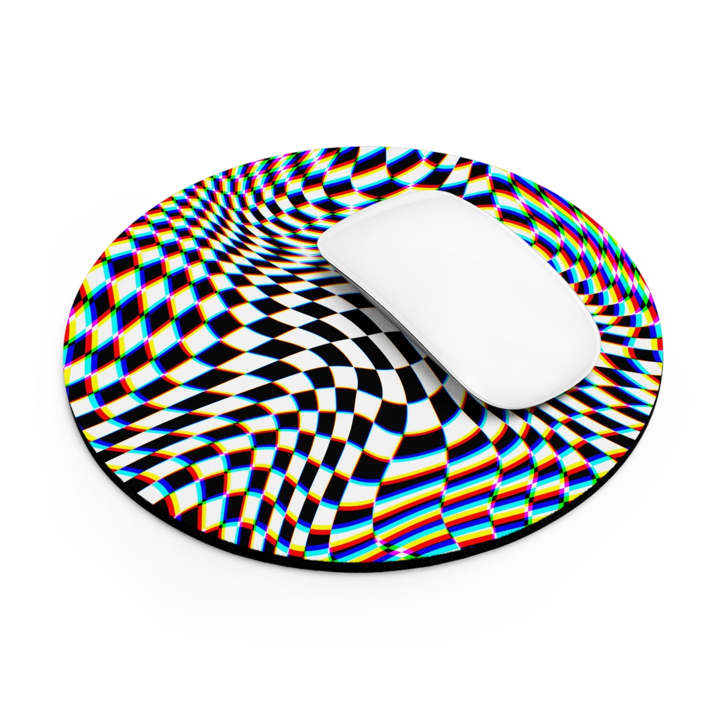 Psychedelic Optical Illusion Mouse Pad - Colorful Checkered Design for Gamers and Creatives