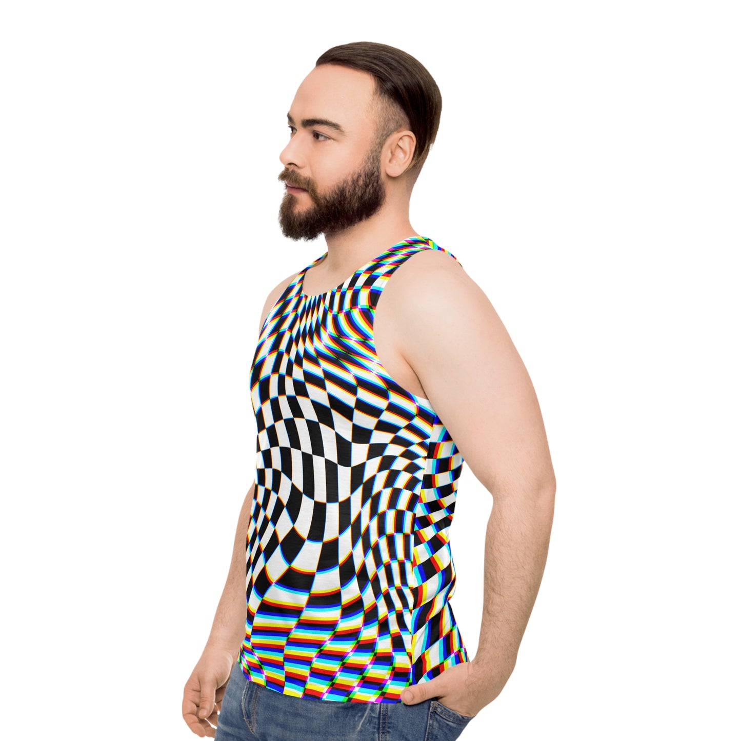 Psychedelic Unisex Tank Top - Colorful Optical Illusion Design