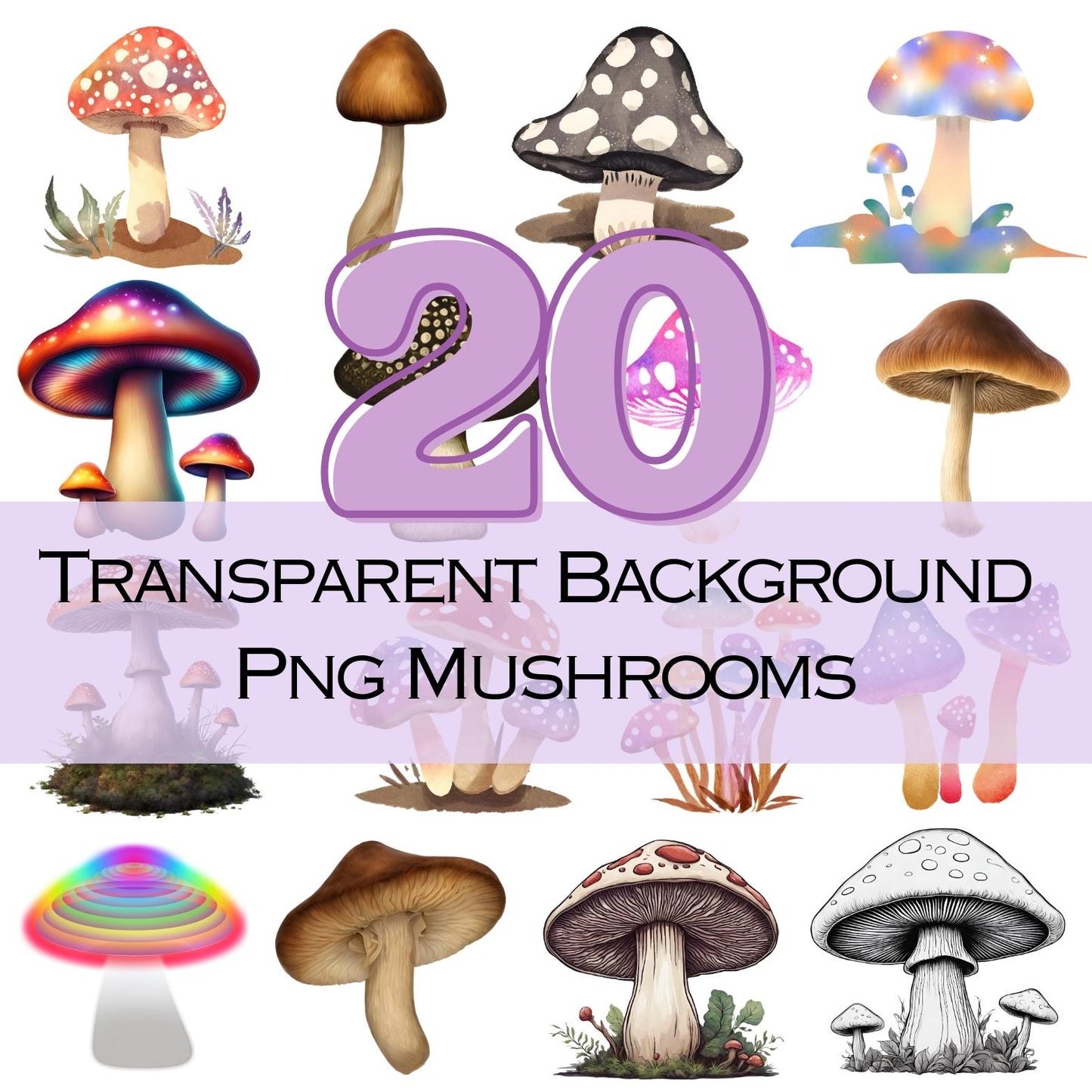 Mushroom Brushes and Stamps, PNG pack, Backgrounsd, and Bonus items!