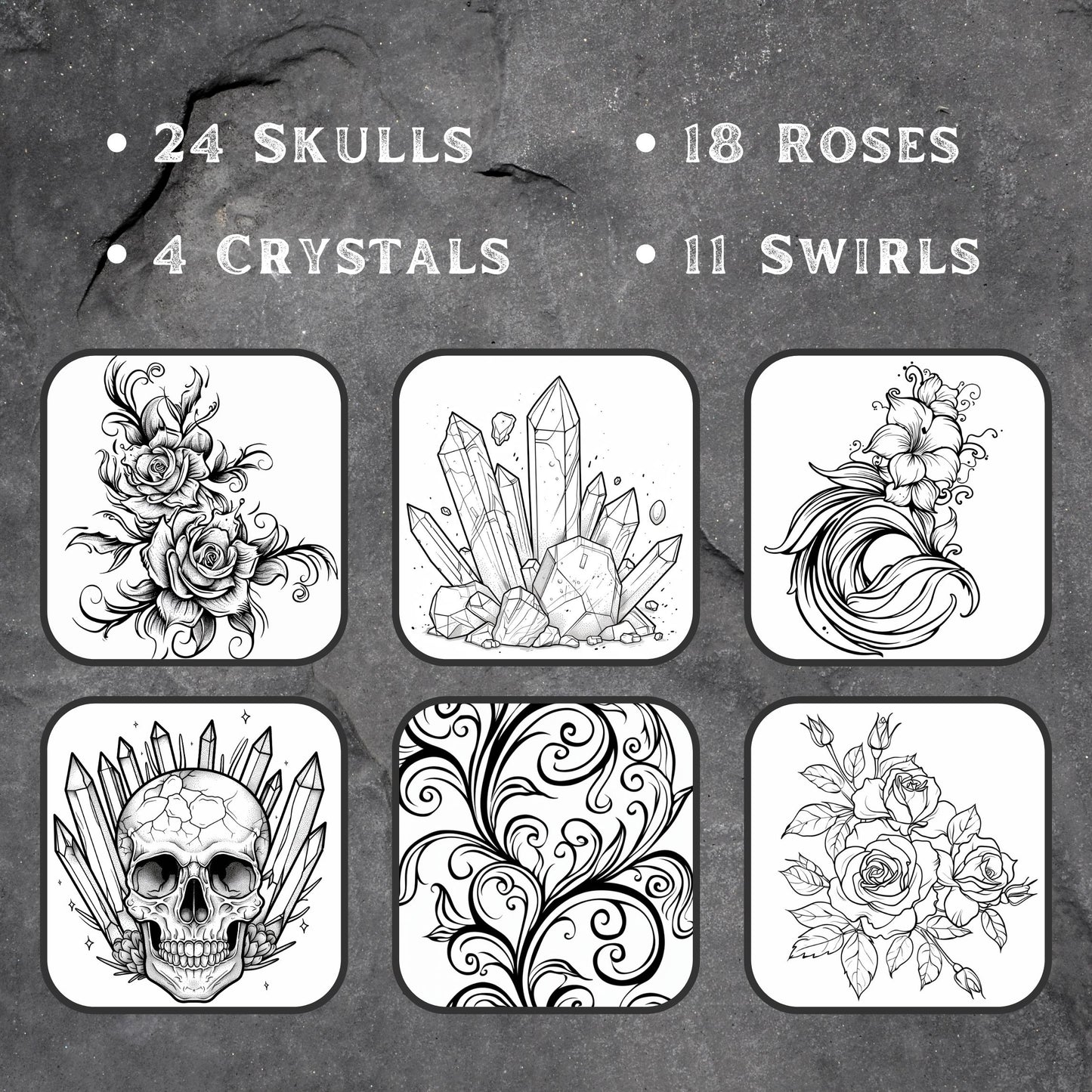 Skulls and Roses Stamp Brush Pack for Photoshop and Procreate - Digital Download