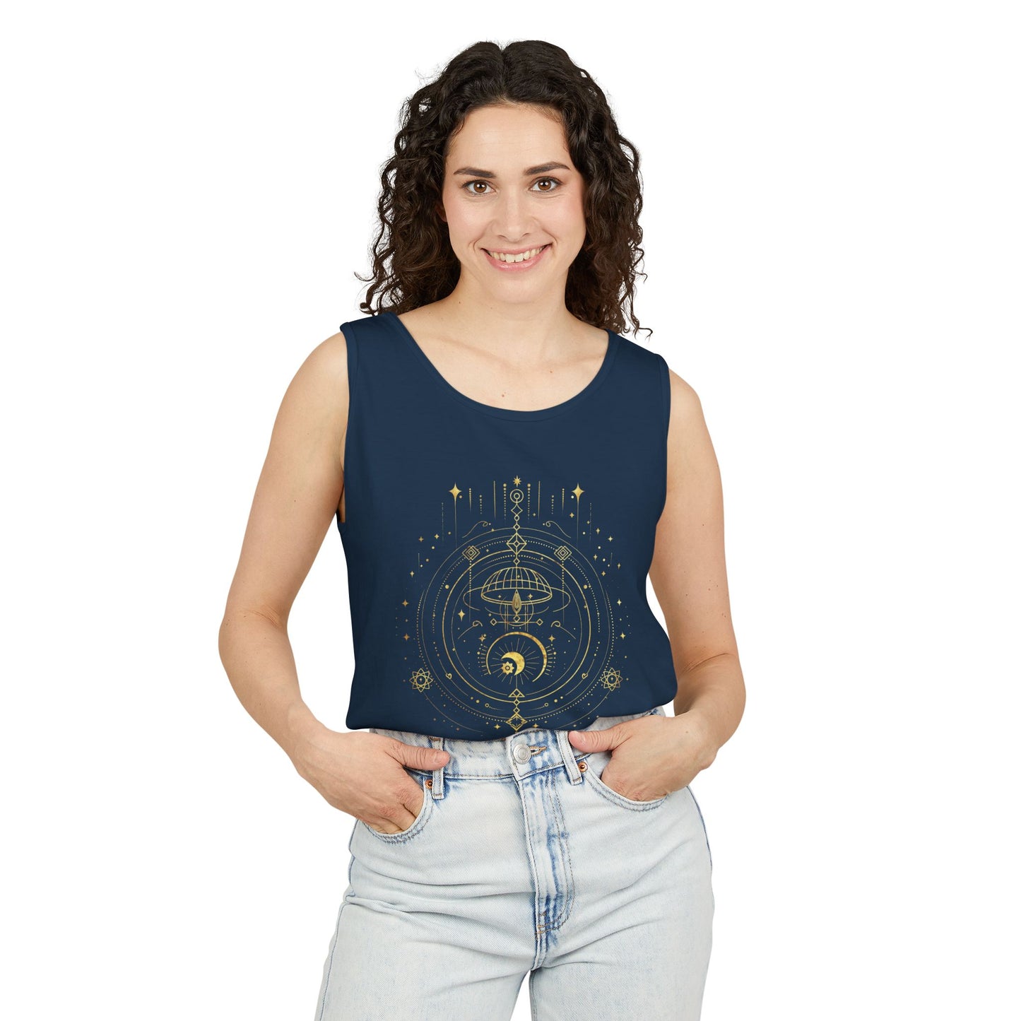 "Cosmic Harmony" Unisex Garment-Dyed Tank Top - Astrology Inspired Design