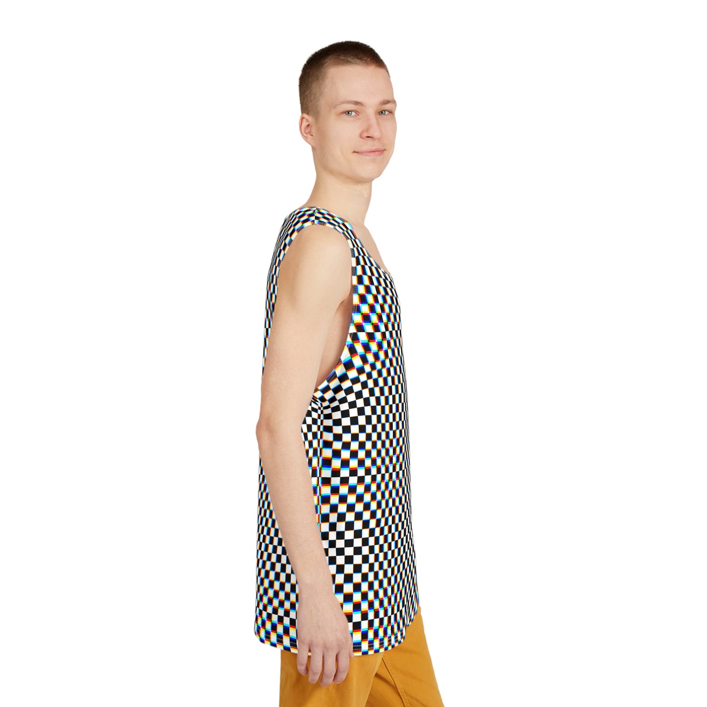 Retro Vibe Men's Tank Top - Colorful Checker Pattern for Summer Style