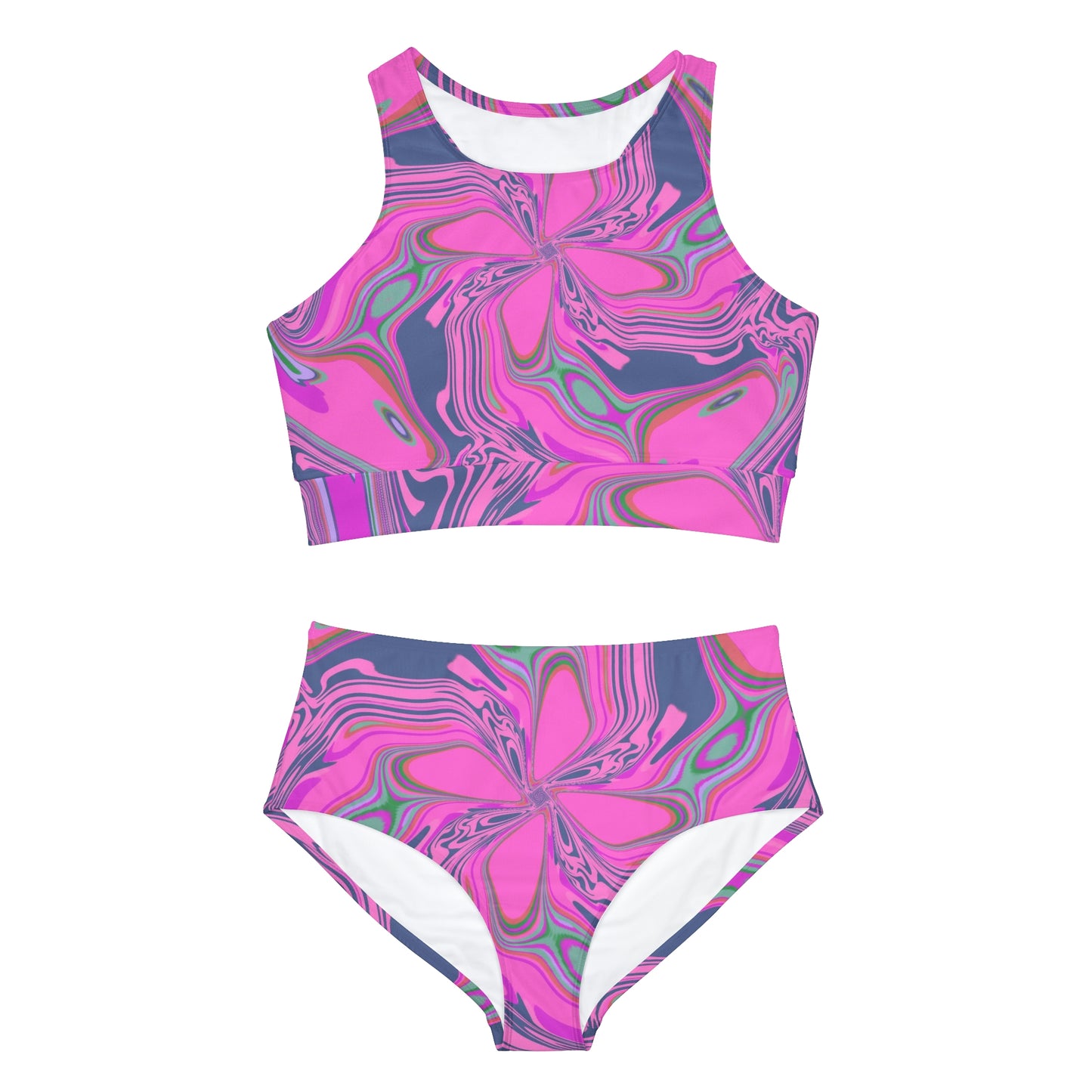 Pink 70’s Style Sporty Bikini Set