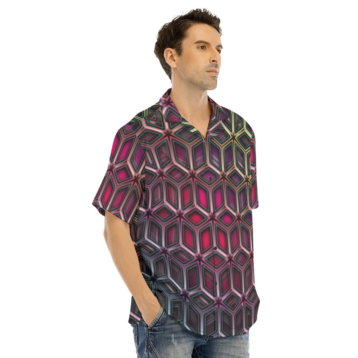 Geometric Men's Hawaiian Shirt With Button Closure