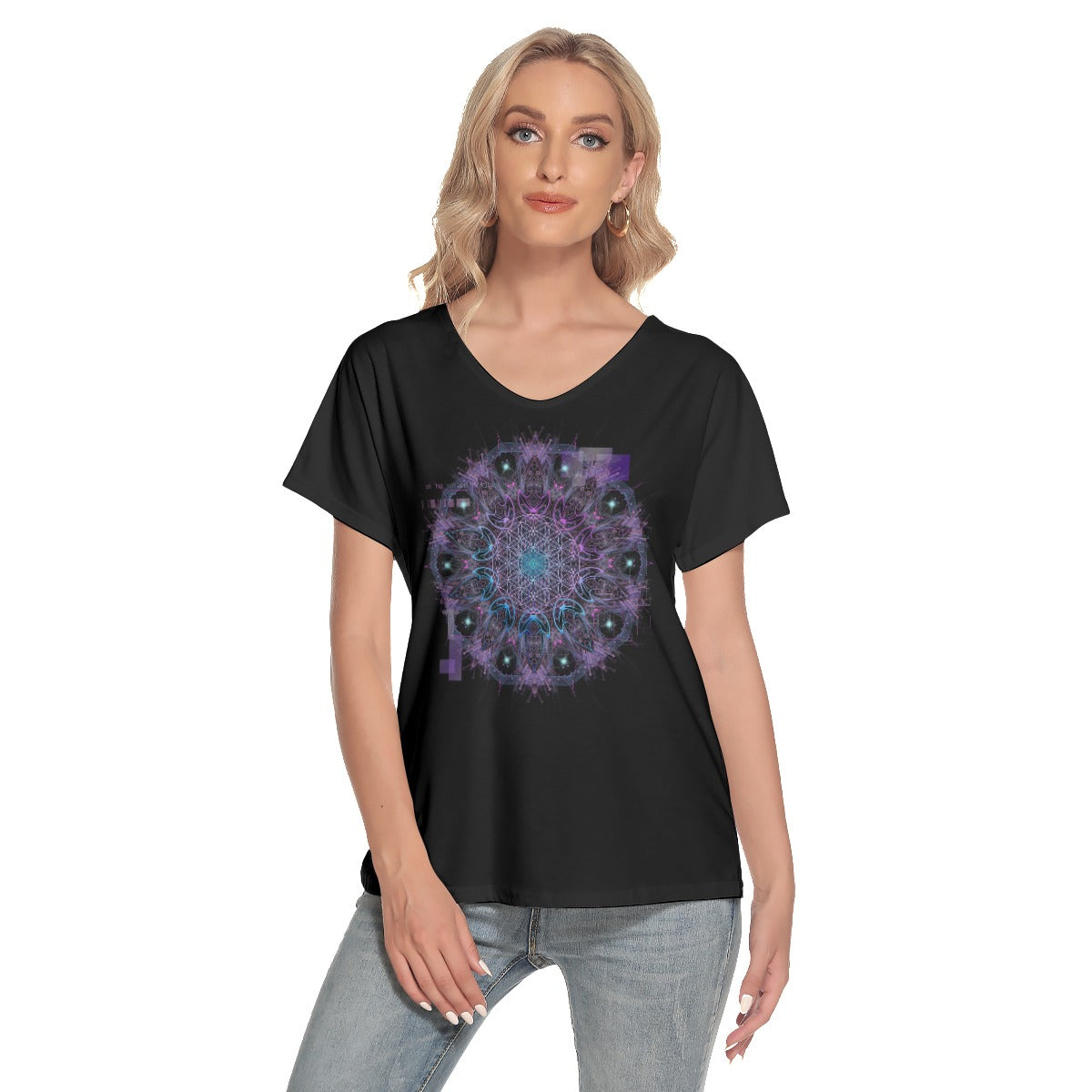 Mandala Women's Loose V-neck Short Sleeve T-shirt